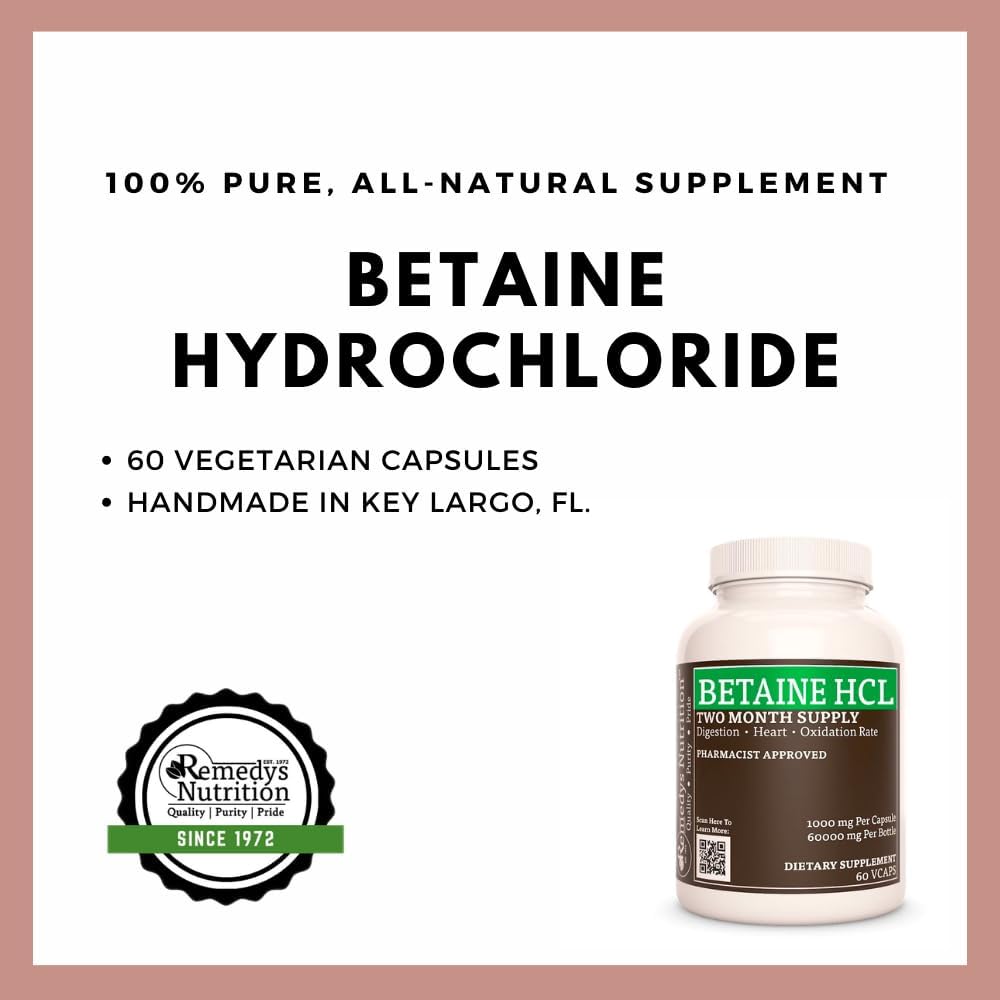 Betaine HCL with Calcium Carbonate, Papain & Bromelain 1,000mg - 60 Capsules Dietary Supplement