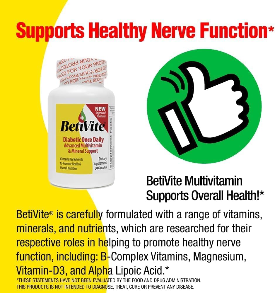 BetiVite Multi Vitamins with ALA, Lycopene, and Lutein for Nerve Function and Eye Health, 30 Day Supply