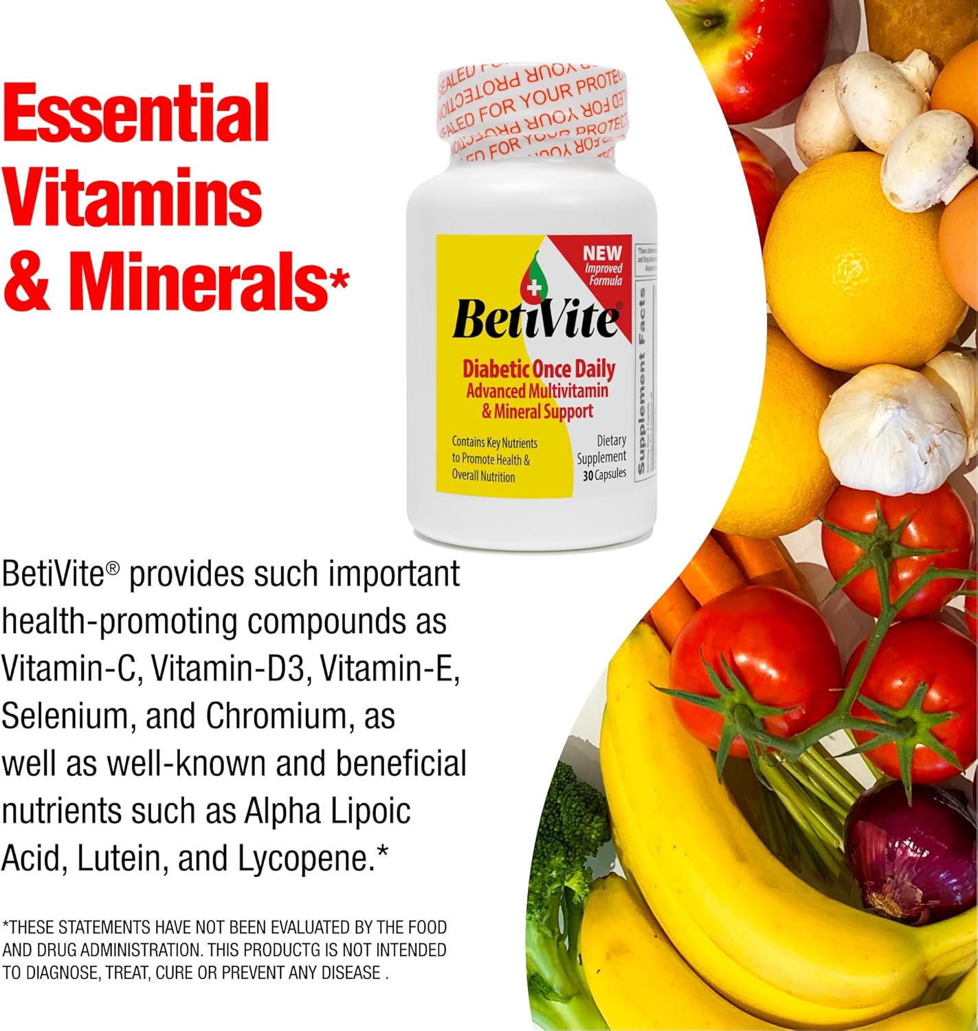BetiVite Multi Vitamins with ALA, Lycopene, and Lutein for Nerve Function and Eye Health, 30 Day Supply