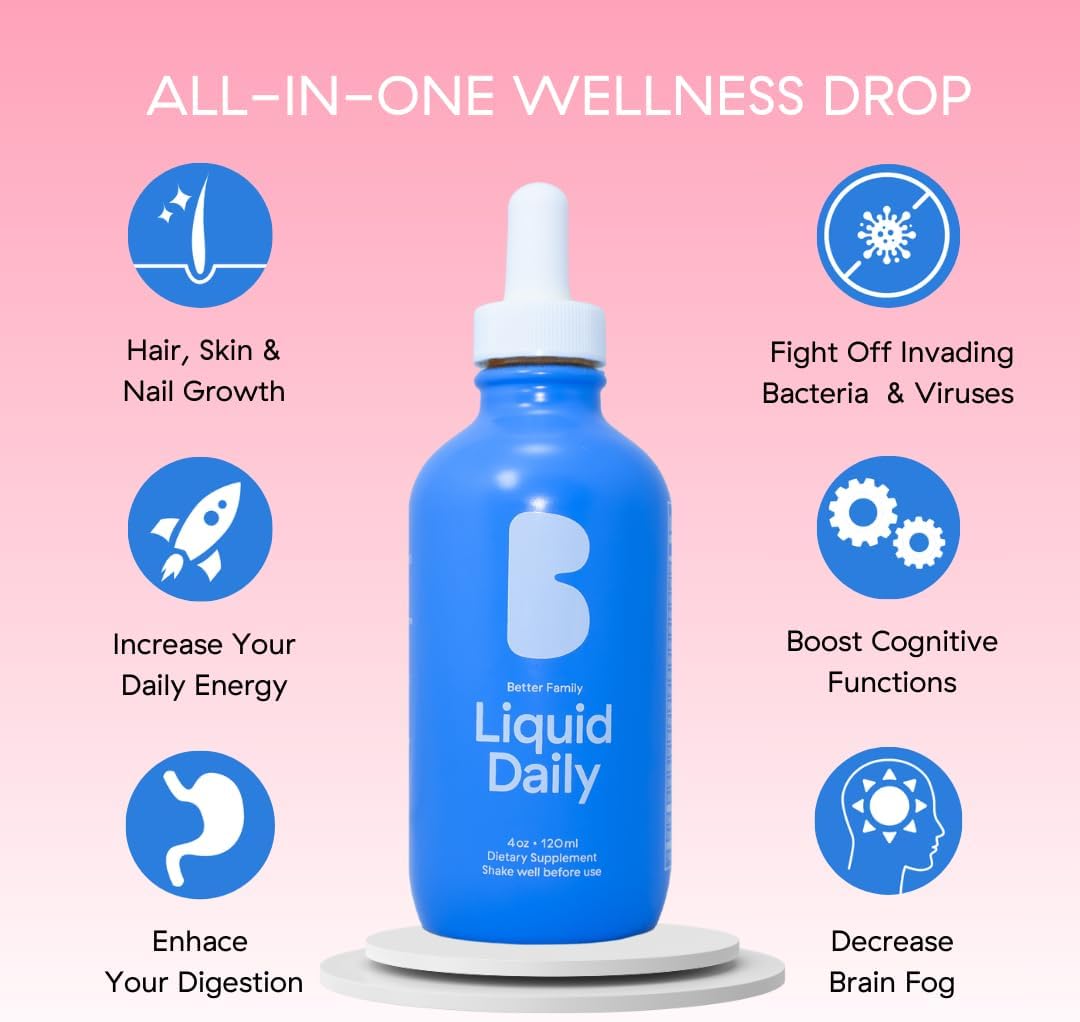 Better Family Liquid Daily Multivitamin - Methylated Vitamins - No Sugar - Gluten Free - All Ages & Genders - 4oz Bottle