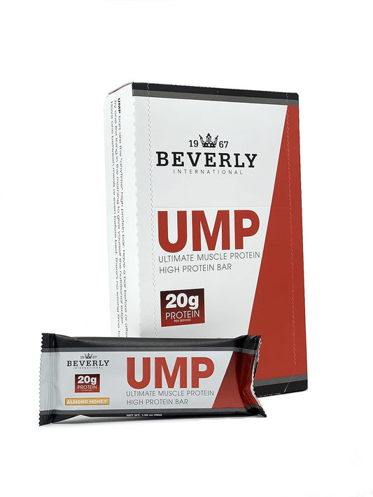 Beverly International UMP Almond Honey High Protein Bars - 20g Protein, 8g Fiber, All Natural Ingredients - 12 Pack