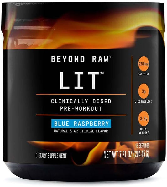 Beyond Raw Lit Blue Raspberry Pre-Workout Supplement - 15 Servings, Clinically Dosed