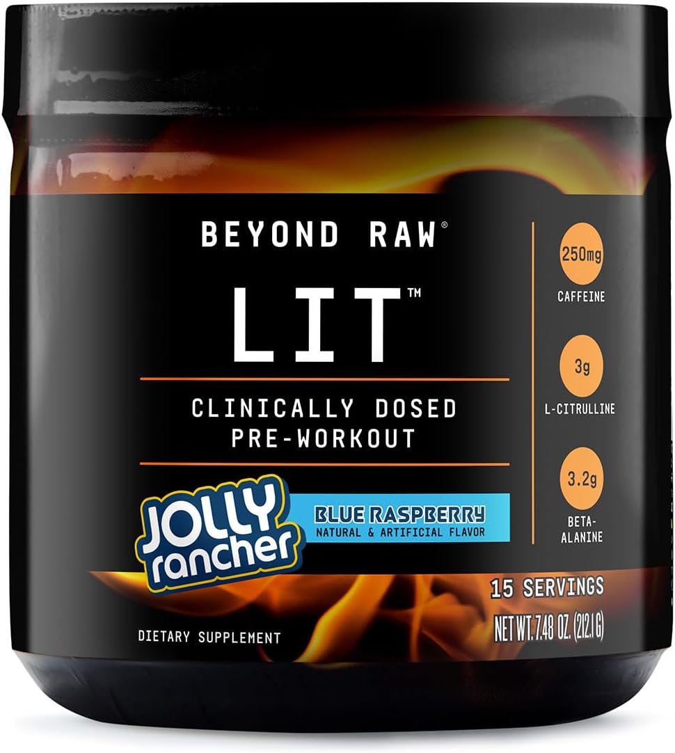 Beyond Raw Lit Blue Raspberry Pre-Workout Supplement - 15 Servings, Clinically Dosed