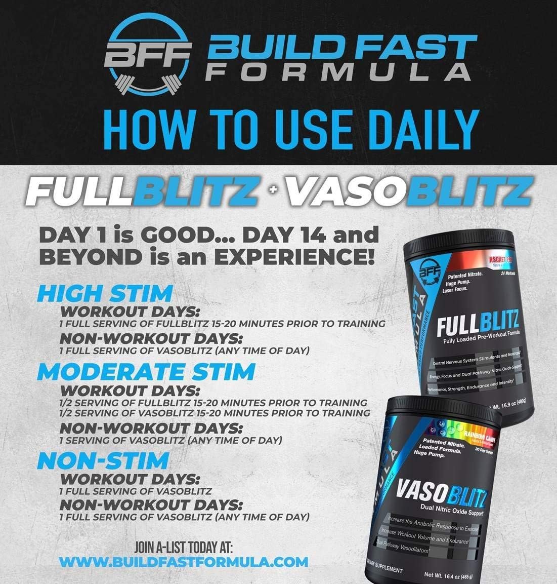 BFF FULLBLITZ Pre-Workout: Energy Booster with Nitric Oxide Boost & Nootropic Blend - 24 Servings (Rocket Pop)