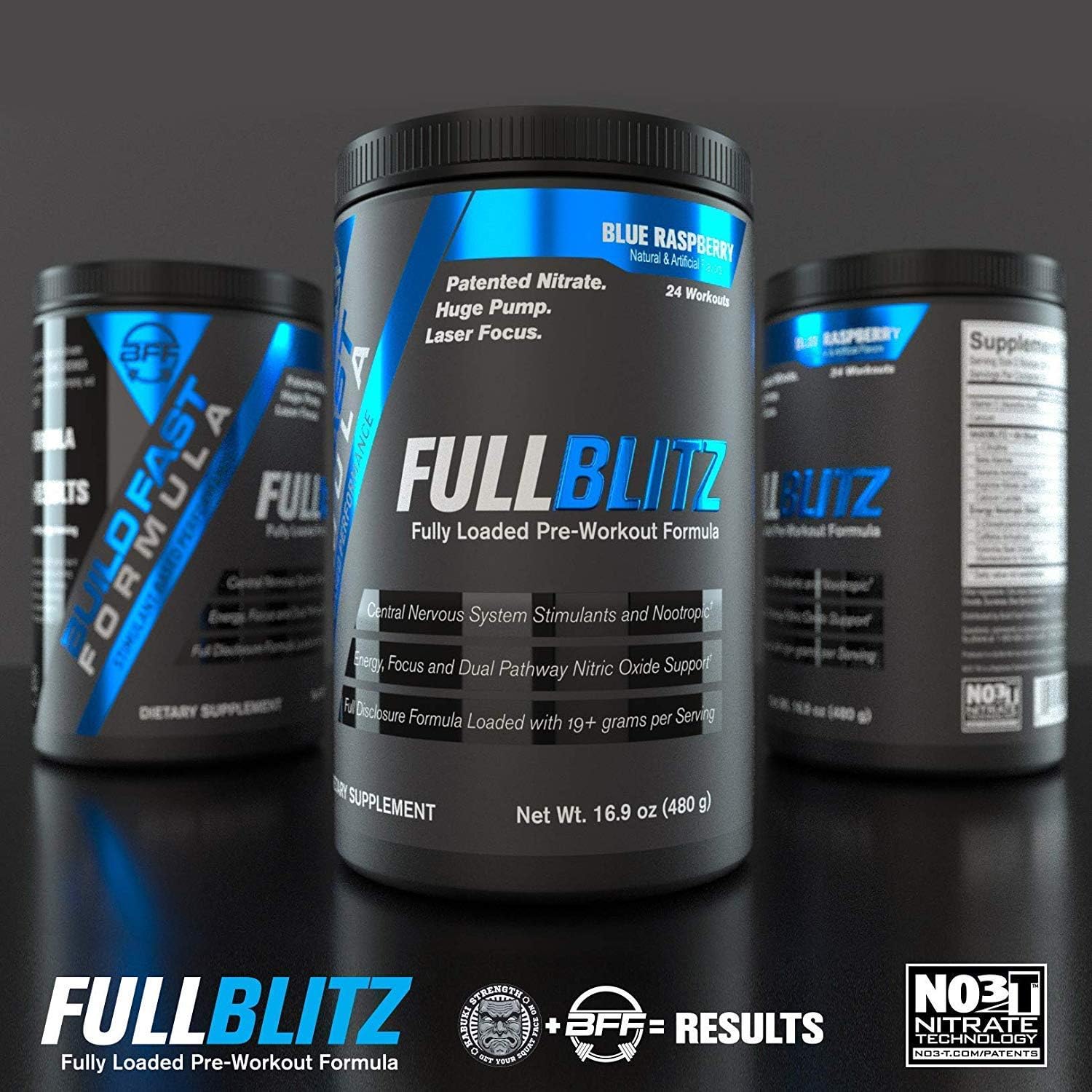 BFF FULLBLITZ Pre-Workout: Energy Booster with Nitric Oxide Boost & Nootropic Blend - 24 Servings (Rocket Pop)