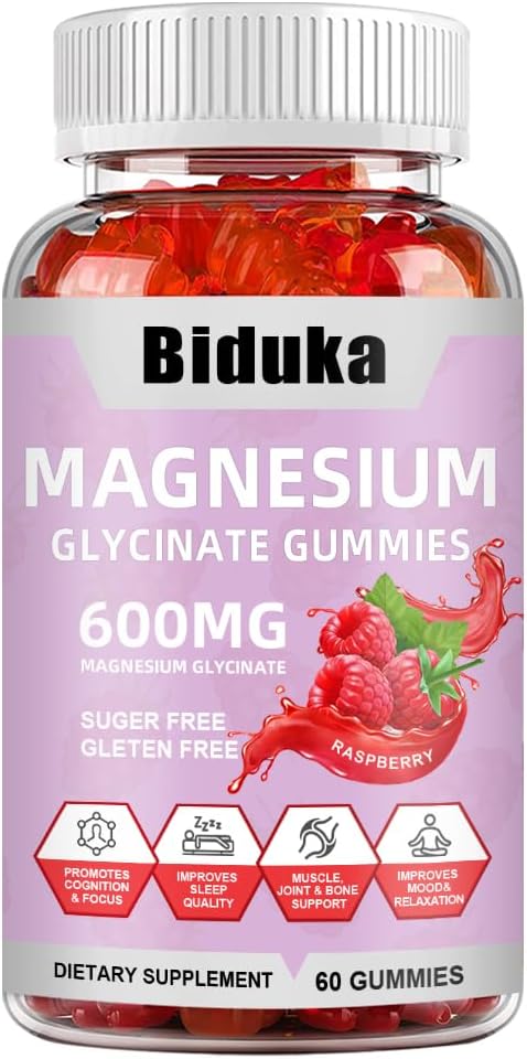 Biduka 900mg Magnesium Glycinate Gummies with Calcium, Sodium, and Vitamins, Vegan Formula - 60 Count