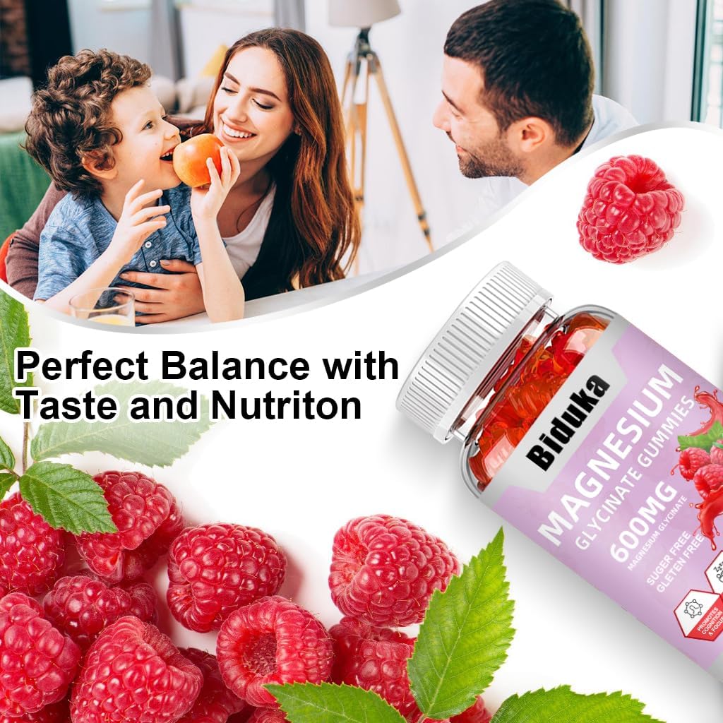 Biduka 900mg Magnesium Glycinate Gummies with Calcium, Sodium, and Vitamins, Vegan Formula - 60 Count