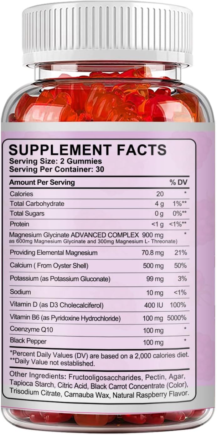 Biduka 900mg Magnesium Glycinate Gummies with Calcium, Sodium, and Vitamins, Vegan Formula - 60 Count