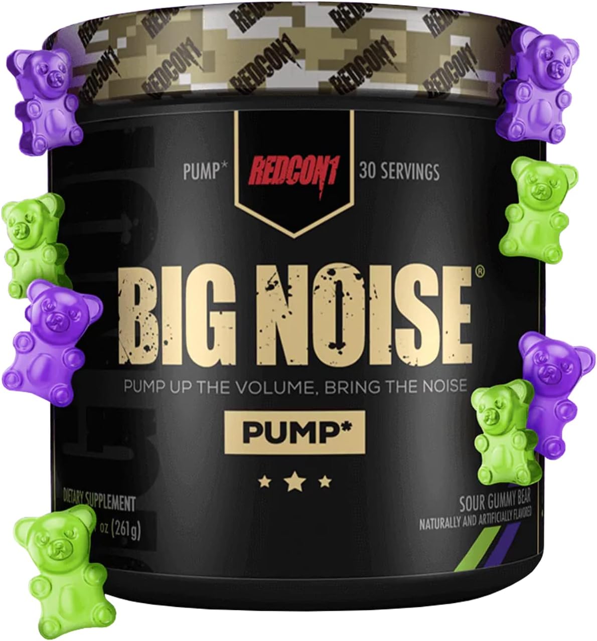 Big Noise Non-Stim Preworkout, Sour Gummy Bear Flavor - Enhanced with Betaine Anhydrous & Acetyl L-Carnitine for Focus and Endurance - Keto-Friendly, Caffeine-Free (30 Servings)