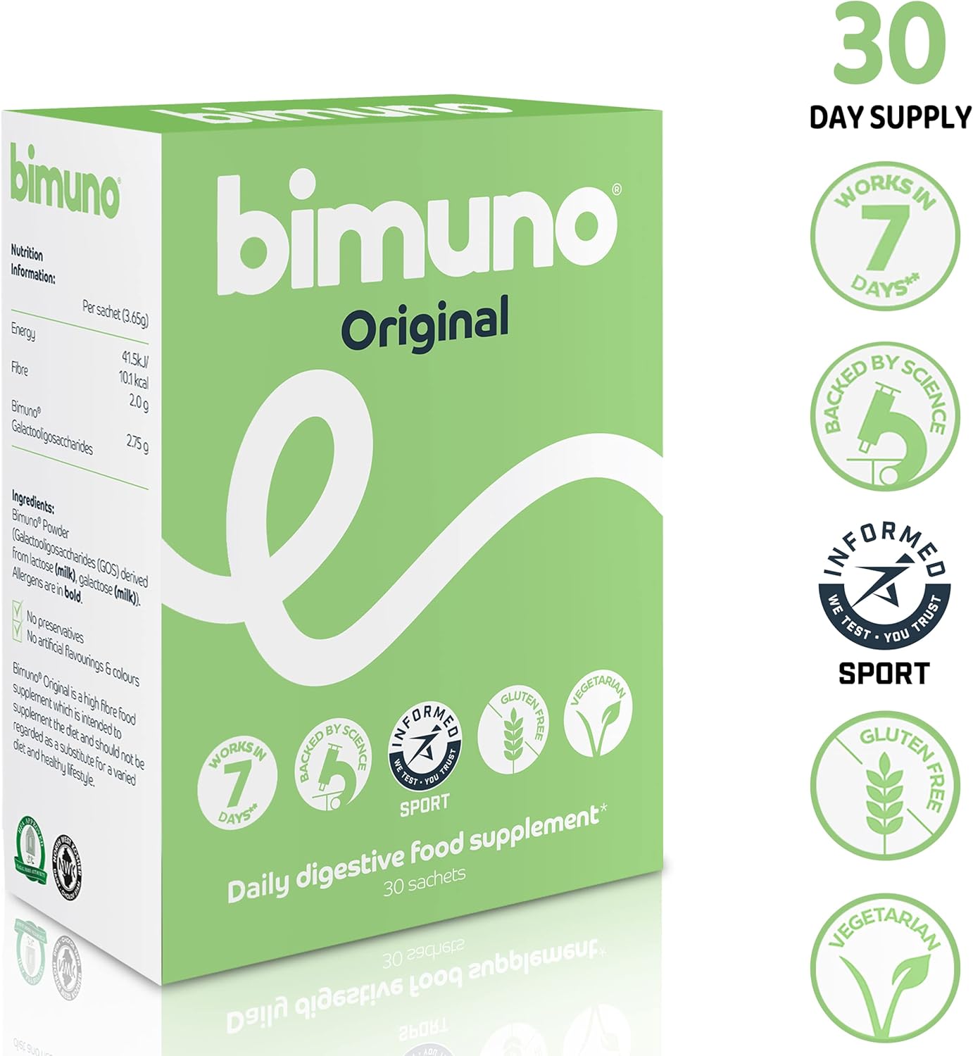 BIMUNO Original Prebiotic Supplement for Daily Gut Health - High Fiber, Vegetarian, Halal - 30 Sachets