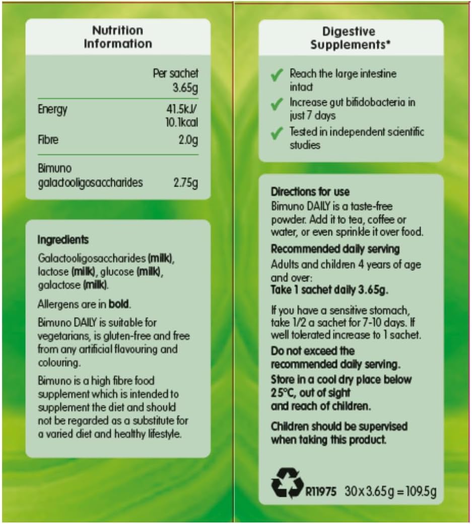 BIMUNO Original Prebiotic Supplement for Daily Gut Health - High Fiber, Vegetarian, Halal - 30 Sachets