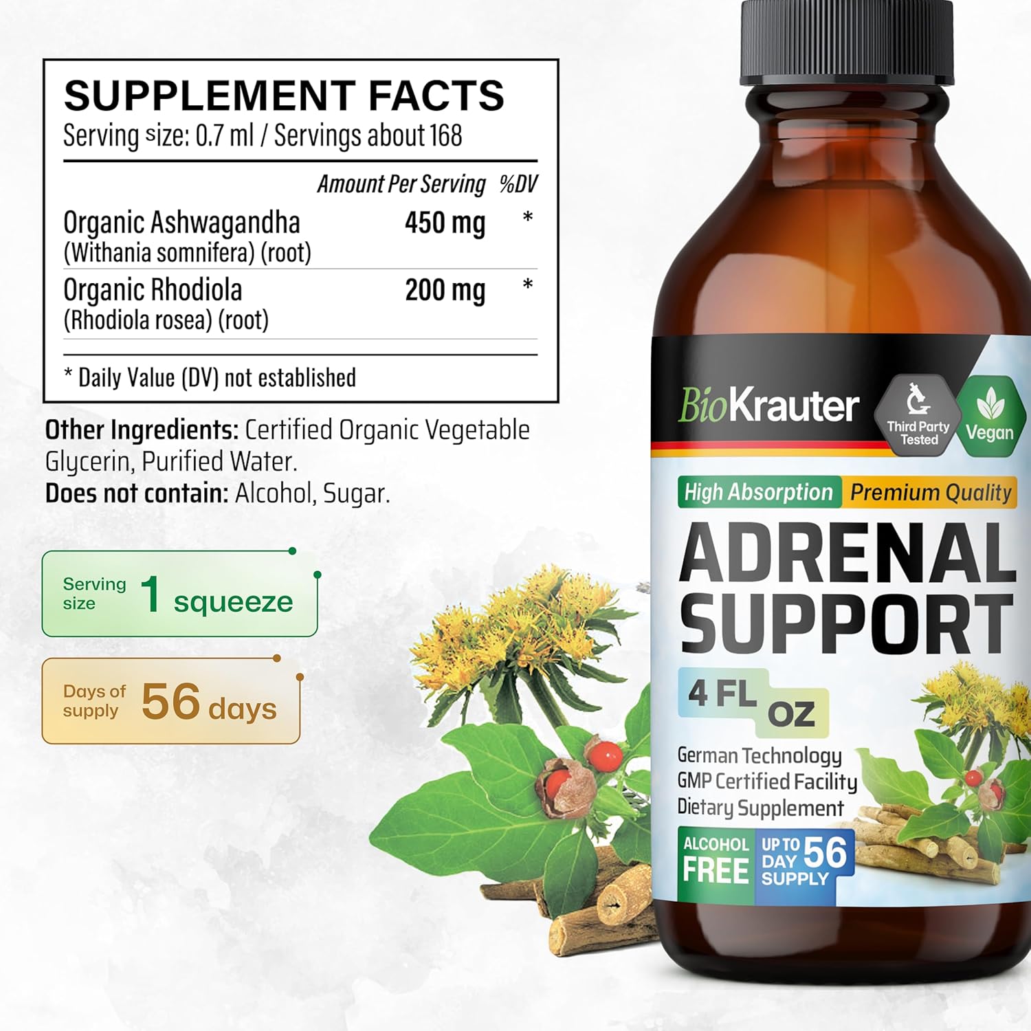 BIO KRAUTER Adrenal Support Set: 60 Gummies & 4 Fl. Oz. Tincture