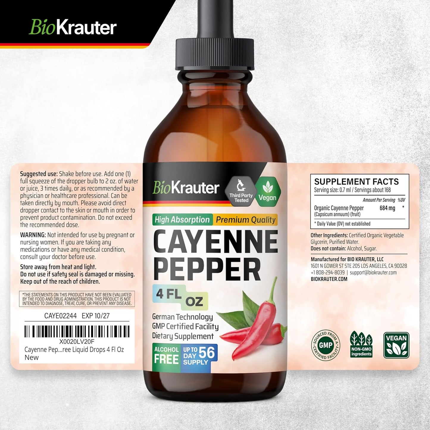 BIO KRAUTER Cayenne Pepper and Dandelion Tincture Bundle - 6 Fl. Oz.