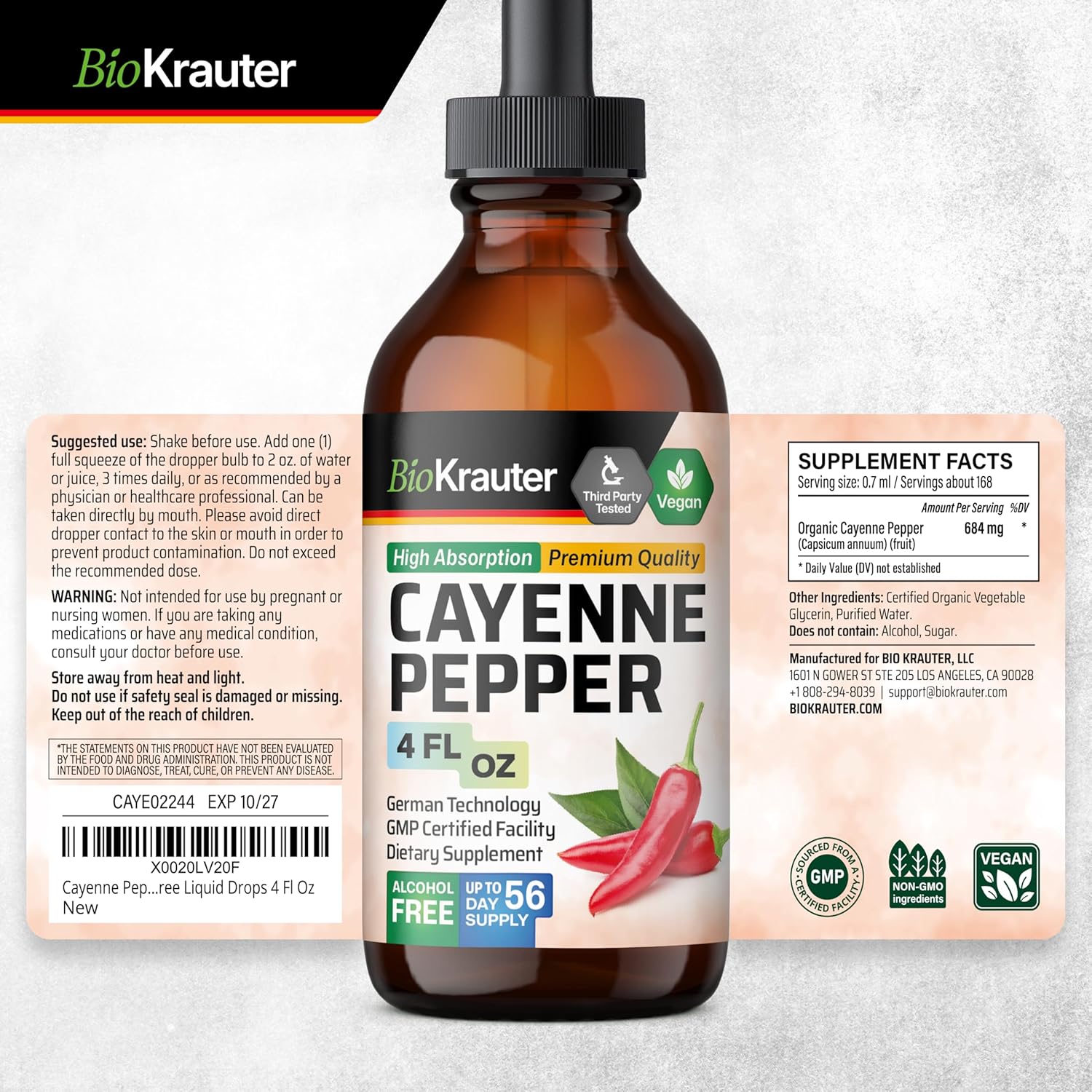 BIO KRAUTER Cayenne Pepper and Dandelion Tincture Bundle - 6 Fl. Oz.