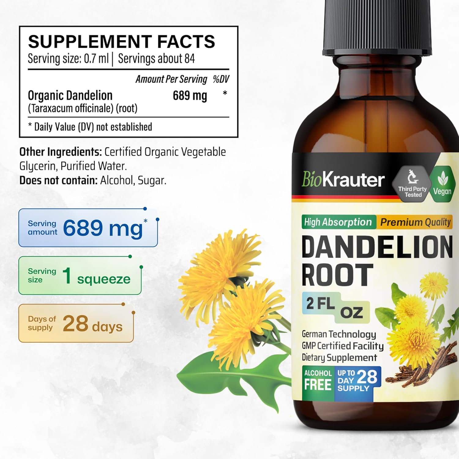 BIO KRAUTER Cayenne Pepper and Dandelion Tincture Bundle - 6 Fl. Oz.