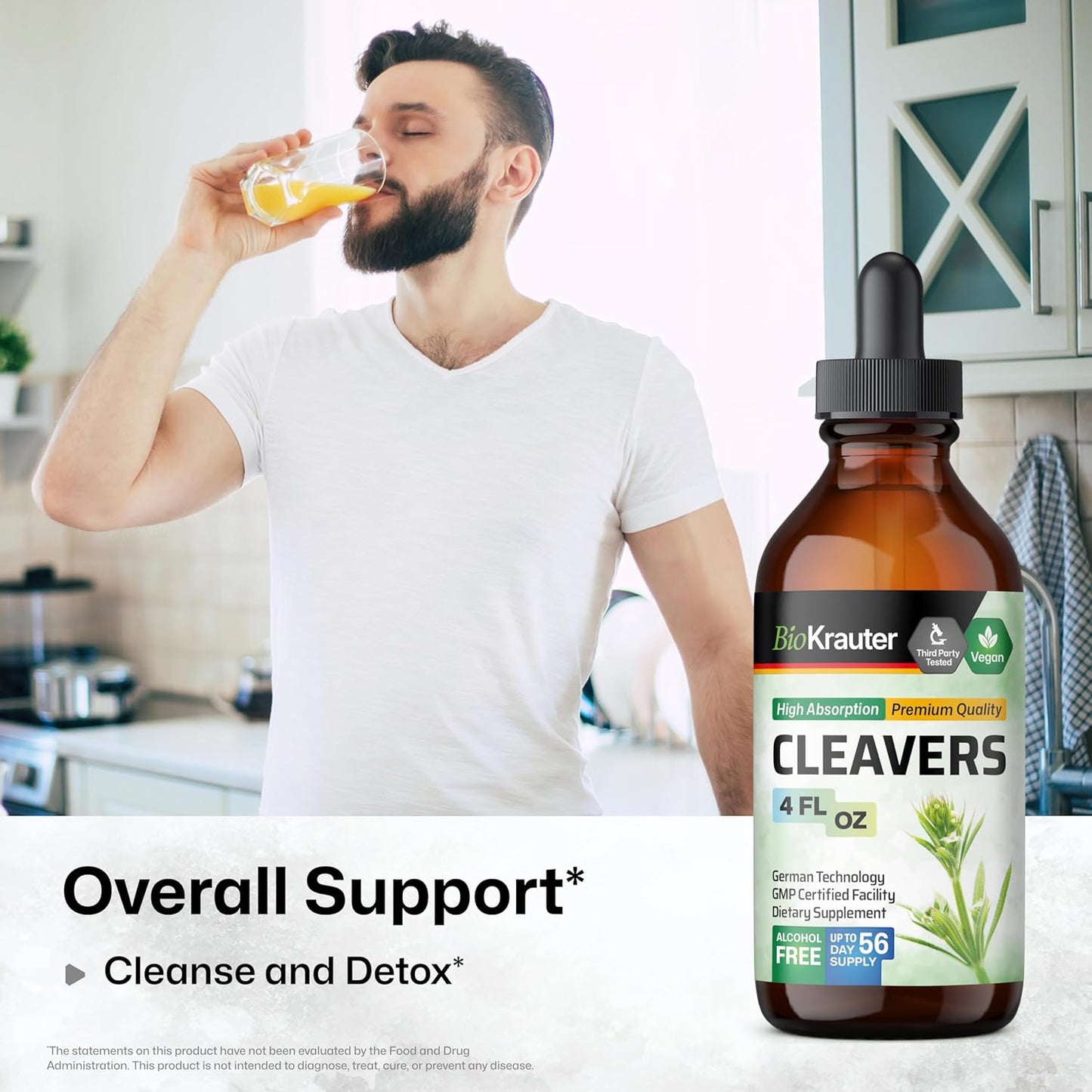 BIO KRAUTER Cleavers Herb Tincture Extract - Natural Alcohol and Sugar Free Detox - Vegan 4 Fl.Oz.