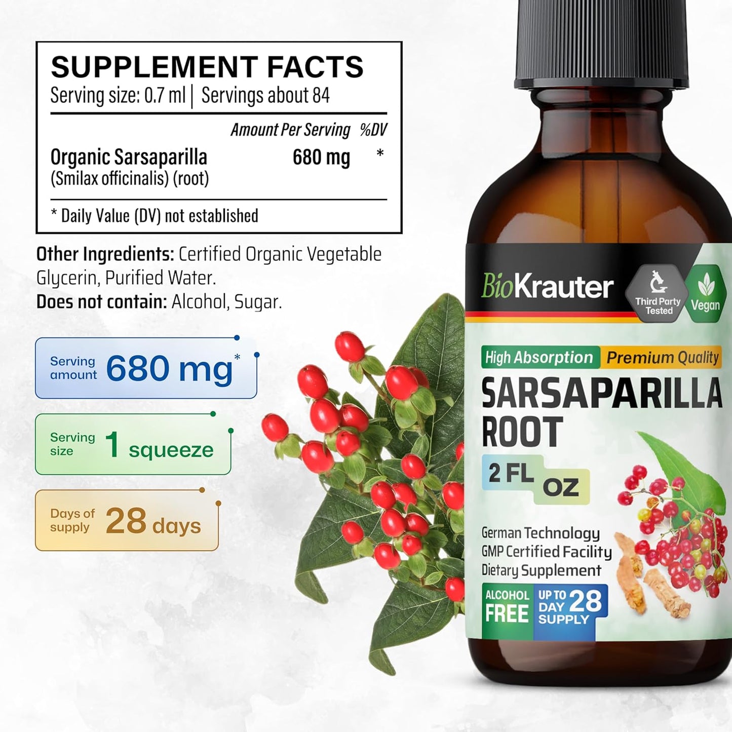 BIO KRAUTER Goldenseal Capsules & Sarsaparilla Tincture Combo Pack for Immune Support