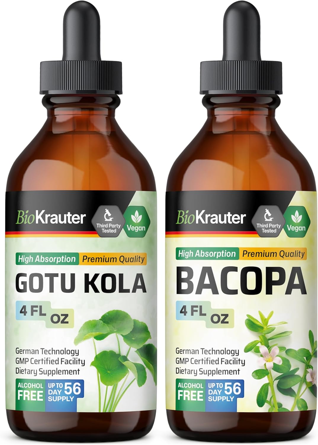 BIO KRAUTER Gotu Kola and Bacopa Tincture Bundle - 4 Fl. Oz. each