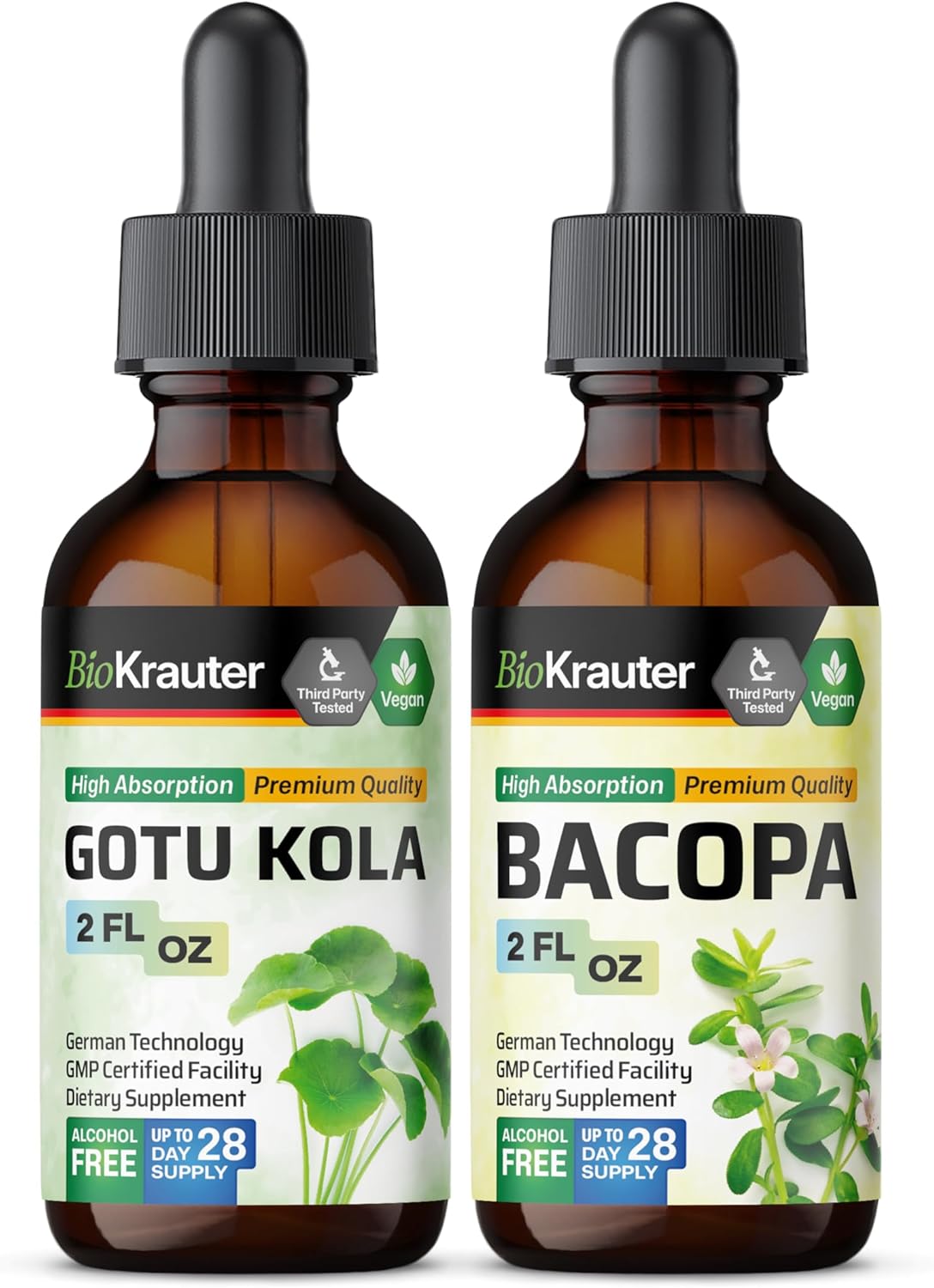 BIO KRAUTER Gotu Kola and Bacopa Tincture Combo - 2 Fl. Oz. each