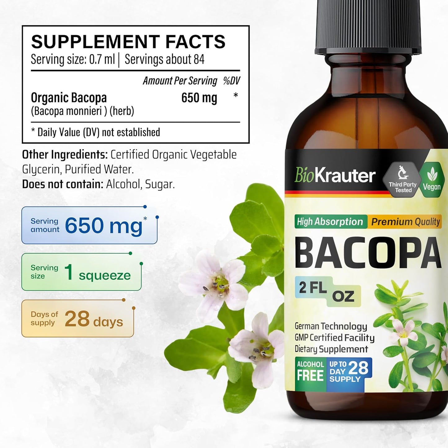 BIO KRAUTER Gotu Kola and Bacopa Tincture Combo - 2 Fl. Oz. each
