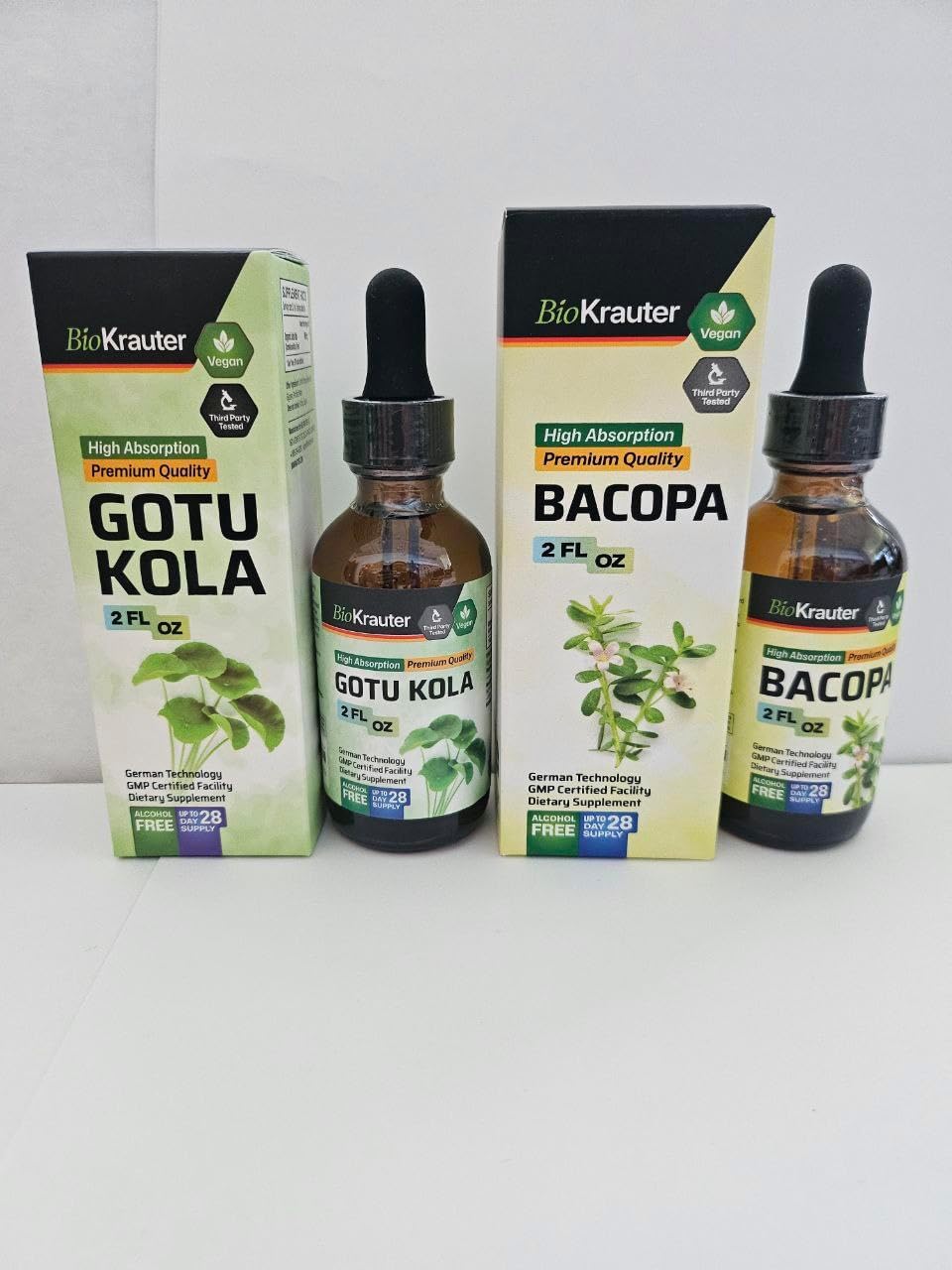 BIO KRAUTER Gotu Kola and Bacopa Tincture Combo - 2 Fl. Oz. each