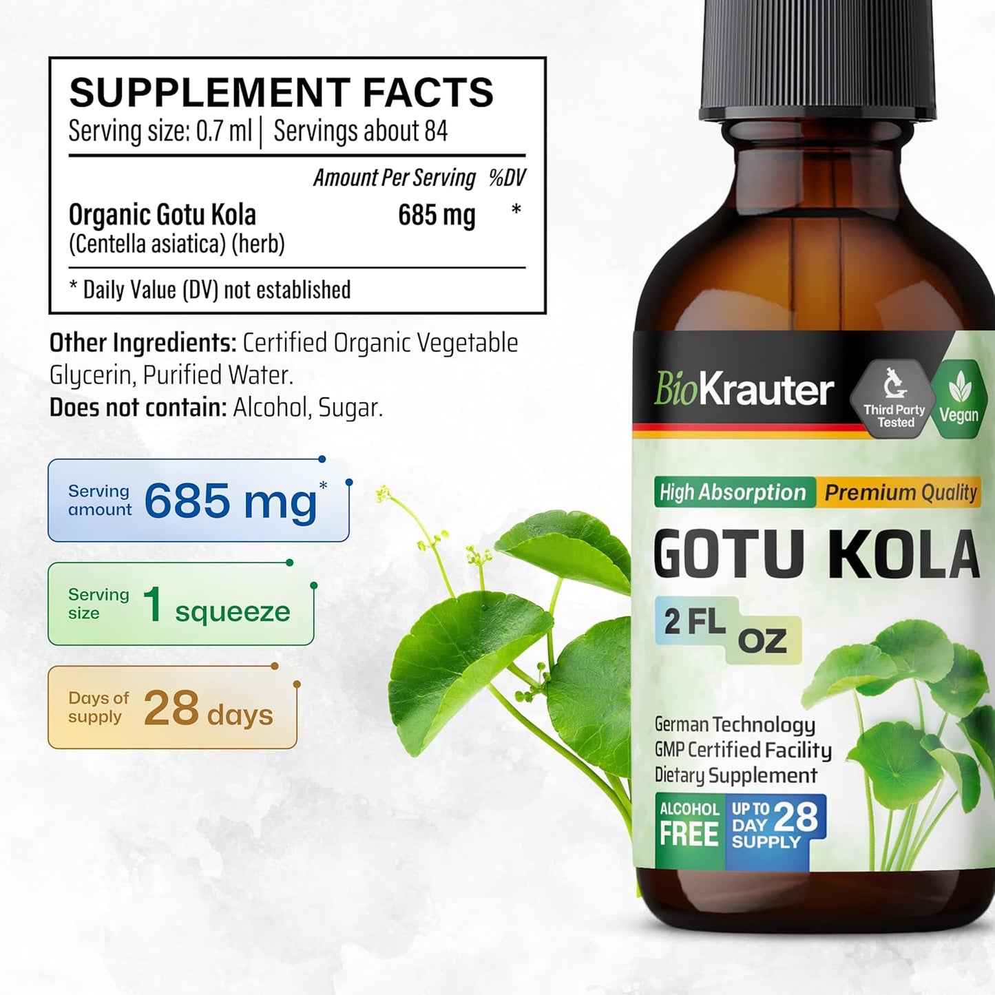 BIO KRAUTER Gotu Kola and Bacopa Tincture Combo - 2 Fl. Oz. each