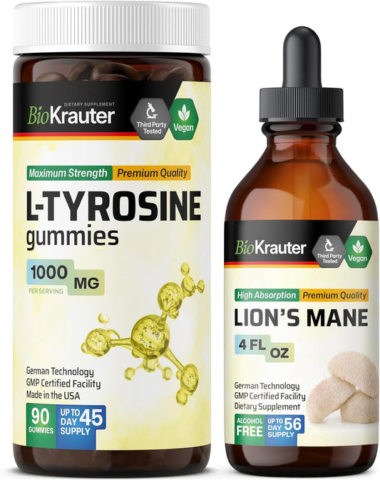 BIO KRAUTER L-Tyrosine Gummies with Lion's Mane Tincture - 90 Gummies & 4 Fl. Oz.