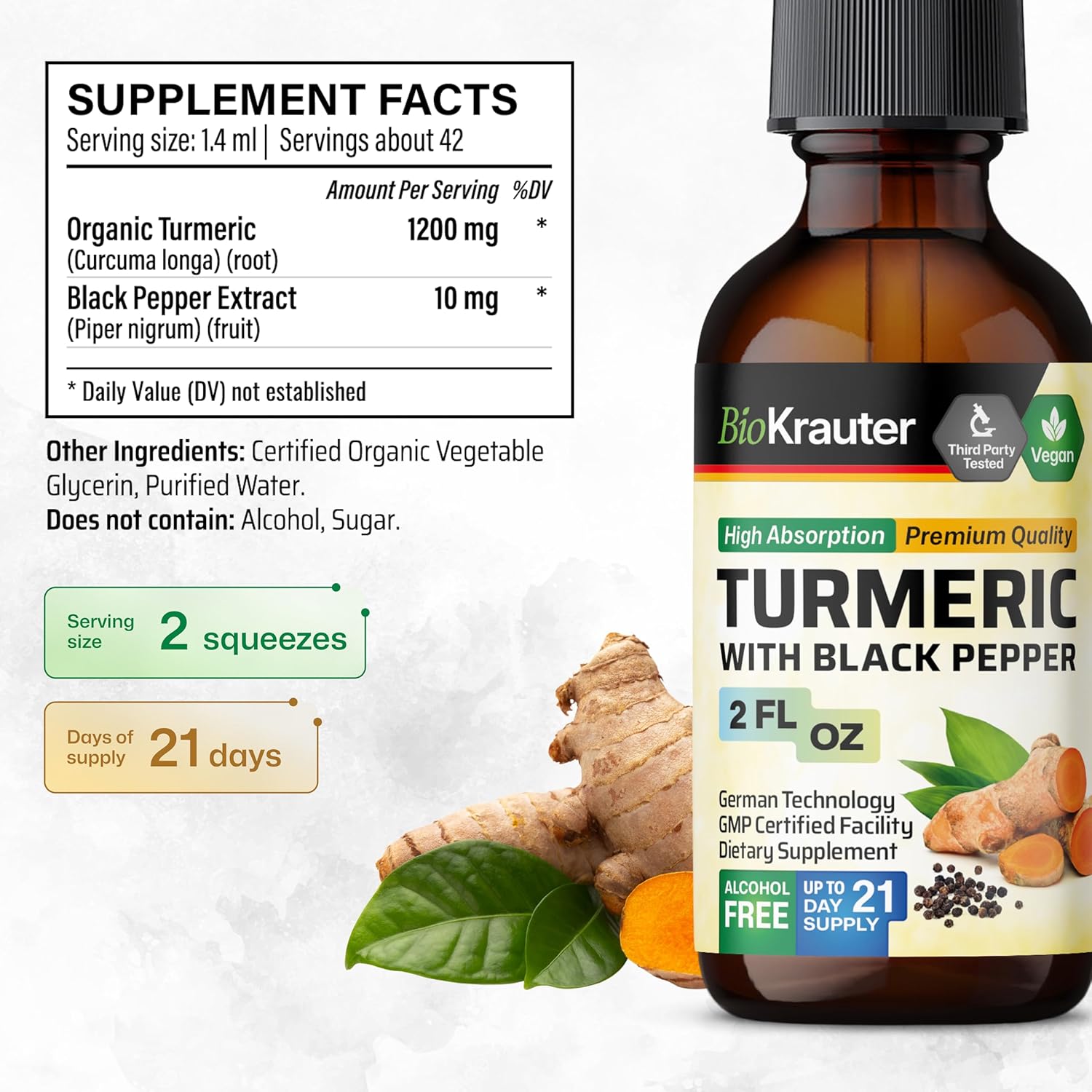 BIO KRAUTER Leg Cramps Capsules and Turmeric Tincture Bundle for Muscle Relief