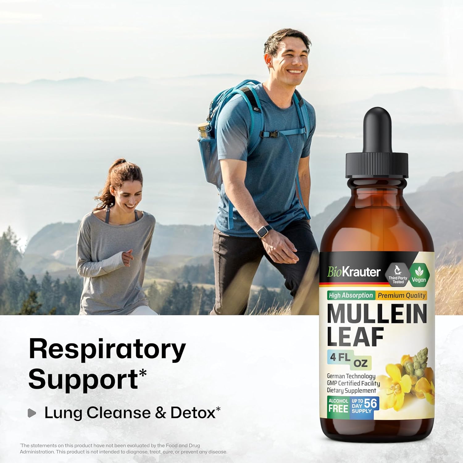 BIO KRAUTER Lung Support Bundle: 60 Gummies & 4 Fl. Oz. Mullein Tincture for Respiratory Health