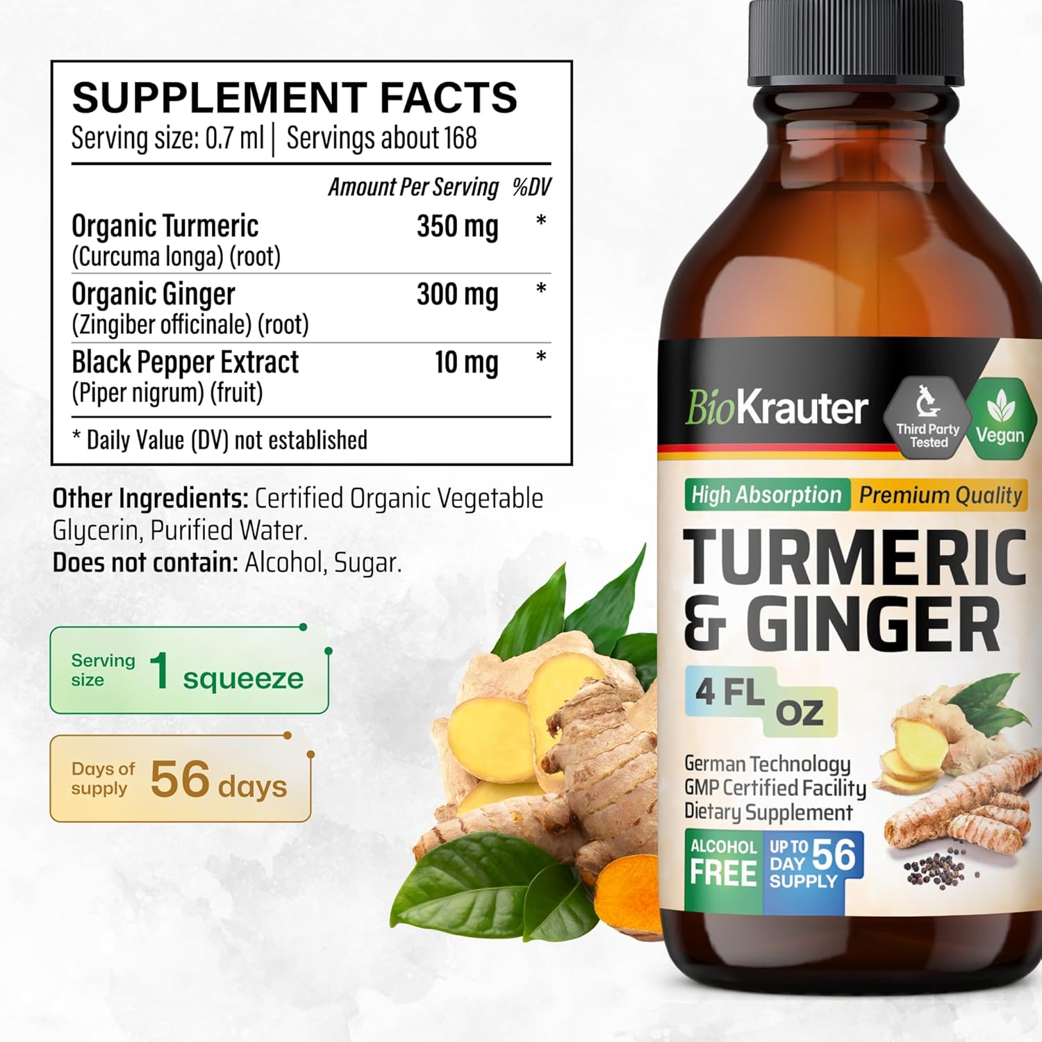 BIO KRAUTER Maca Ashwagandha and Turmeric Ginger Tinctures Bundle - 4 Fl. Oz. Each