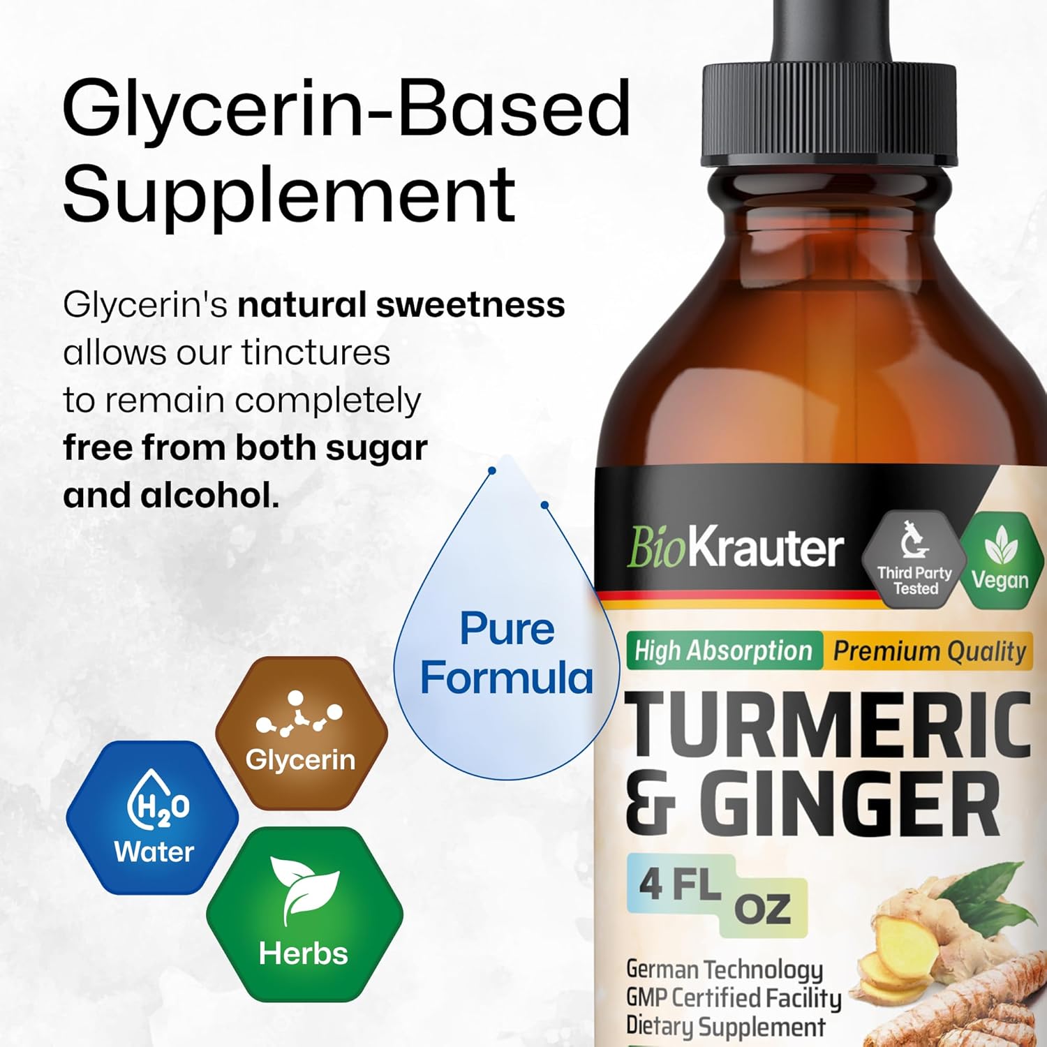 BIO KRAUTER Maca Ashwagandha and Turmeric Ginger Tinctures Bundle - 4 Fl. Oz. Each