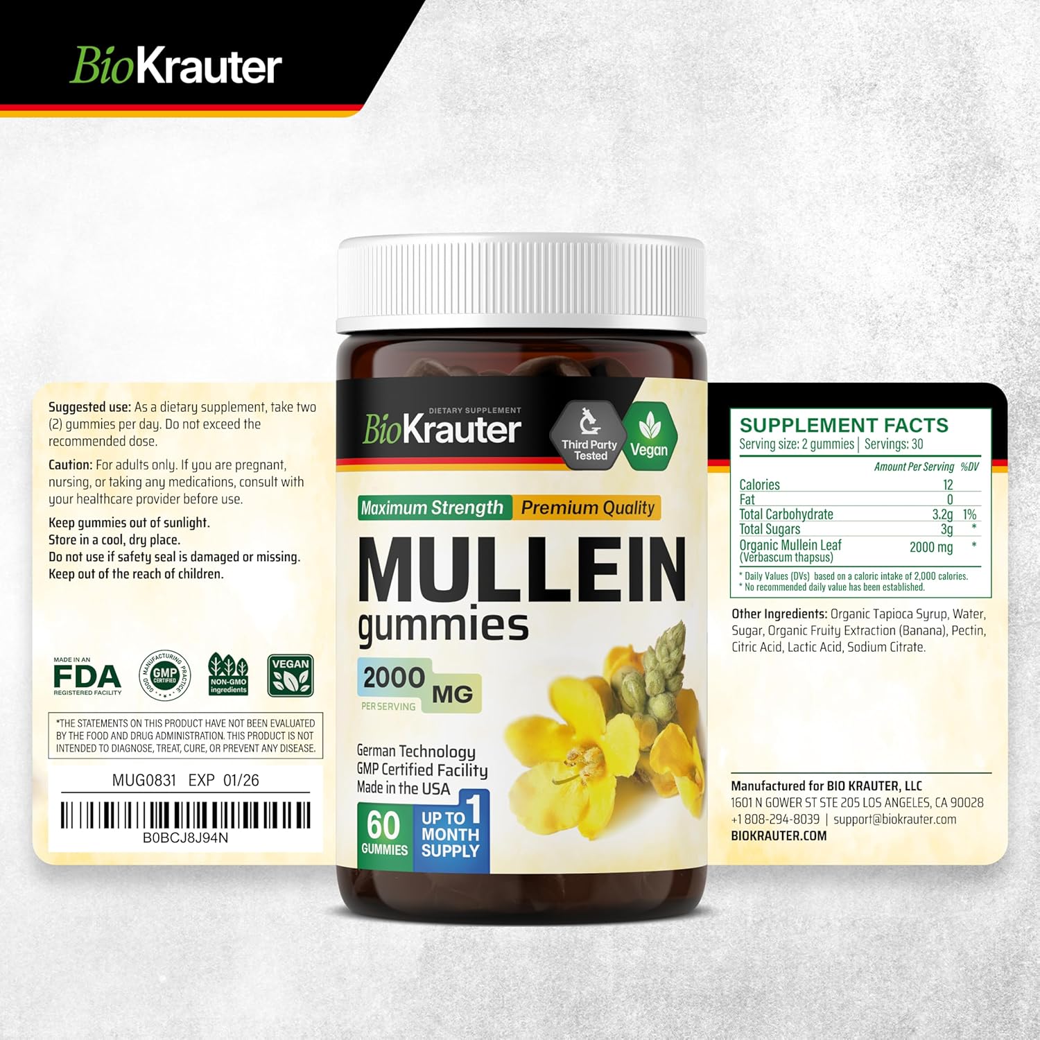 BIO KRAUTER Mullein and Lung Support Gummies - 120 Count