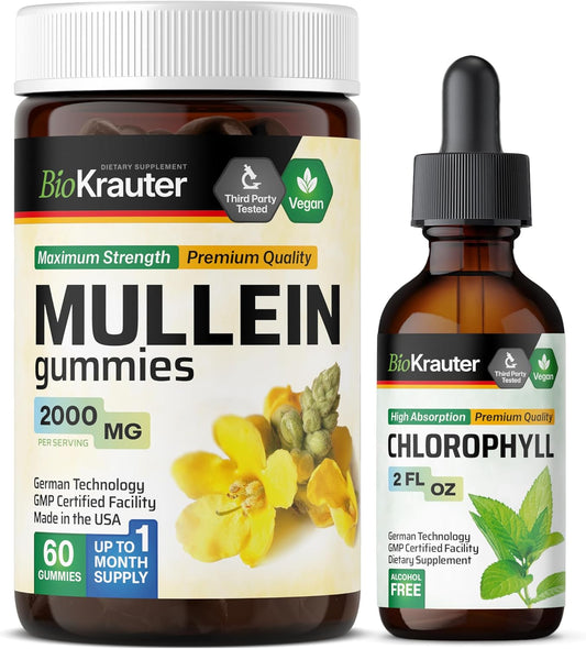 BIO KRAUTER Mullein Gummies and Chlorophyll Tincture Bundle - 60 Gummies, 2 Fl. Oz.