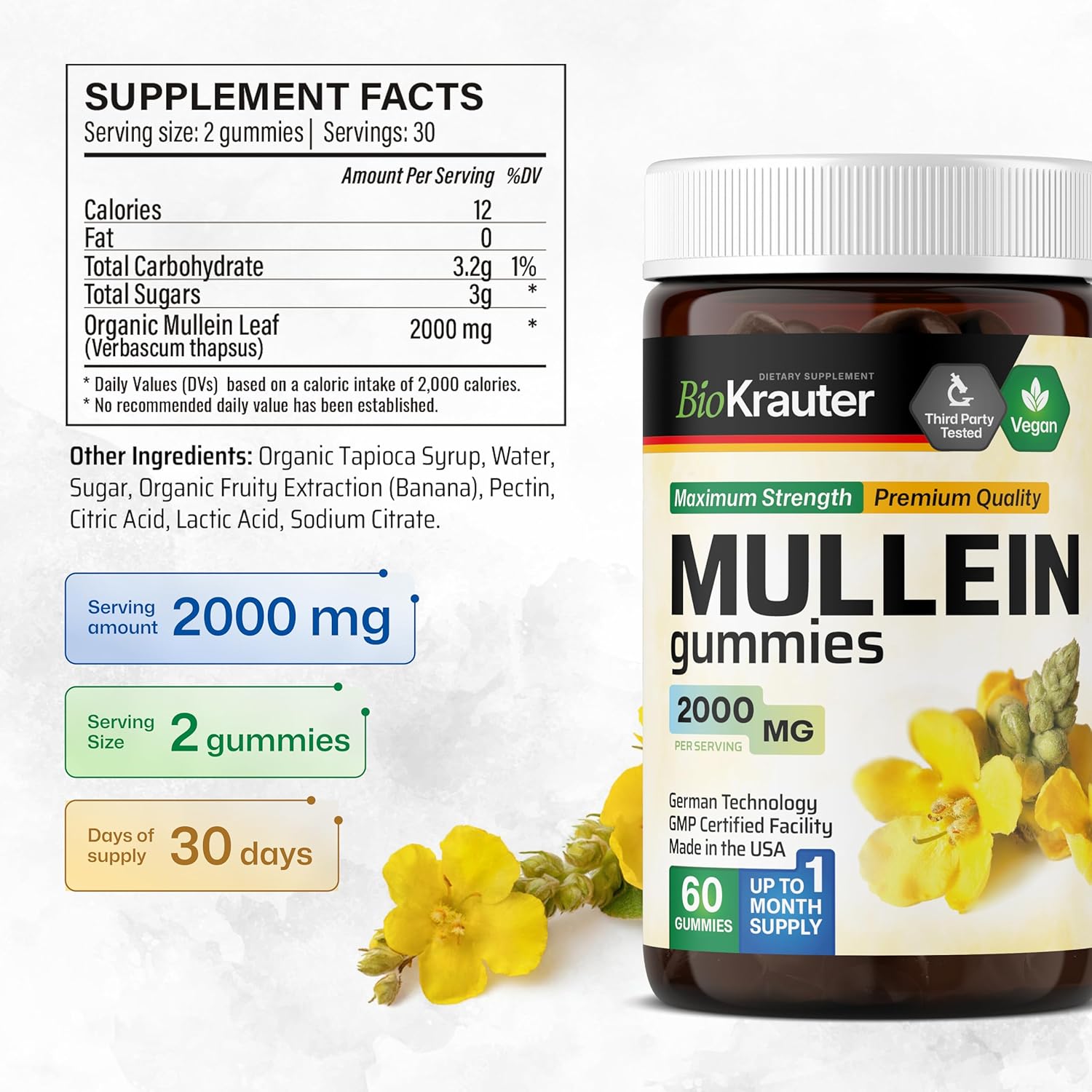 BIO KRAUTER Mullein Gummies and Chlorophyll Tincture Bundle - 60 Gummies, 2 Fl. Oz.