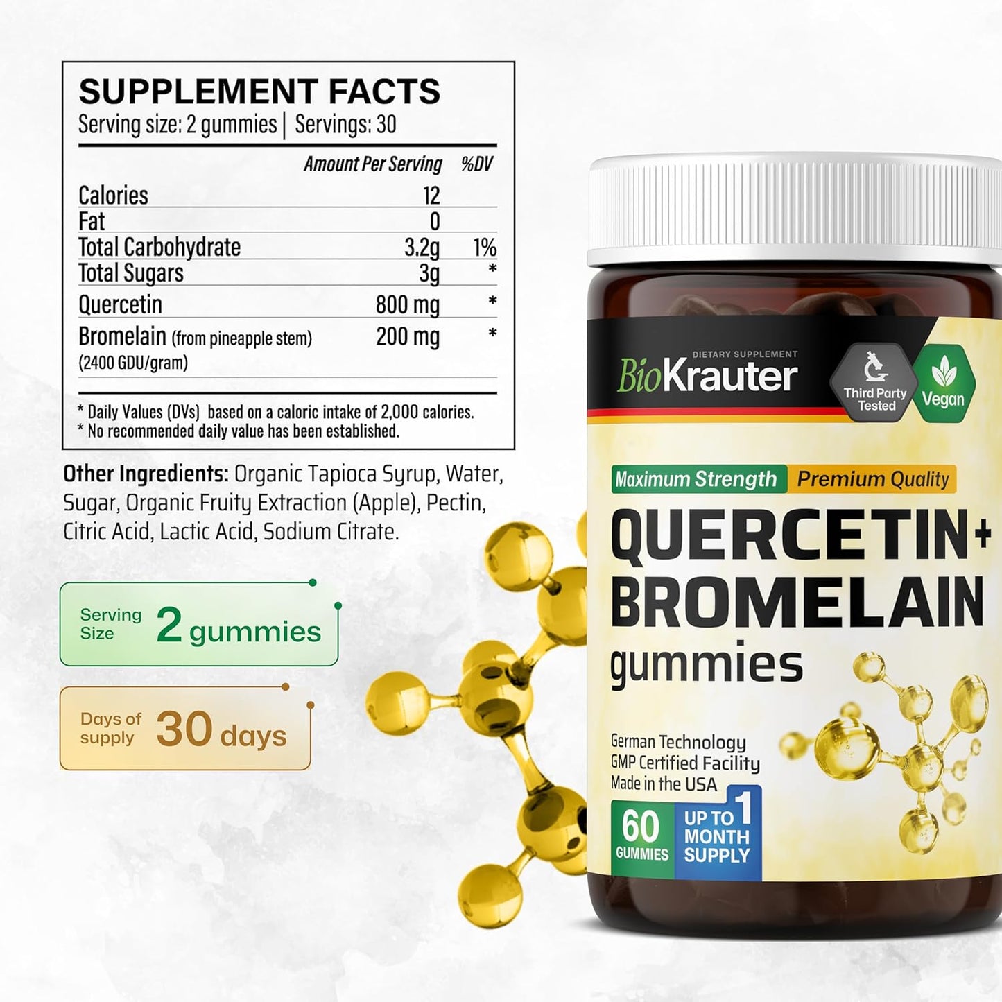 BIO KRAUTER Quercetin, Bromelain, and L-Methylfolate Gummies Combo Pack - 120 Gummies in Total