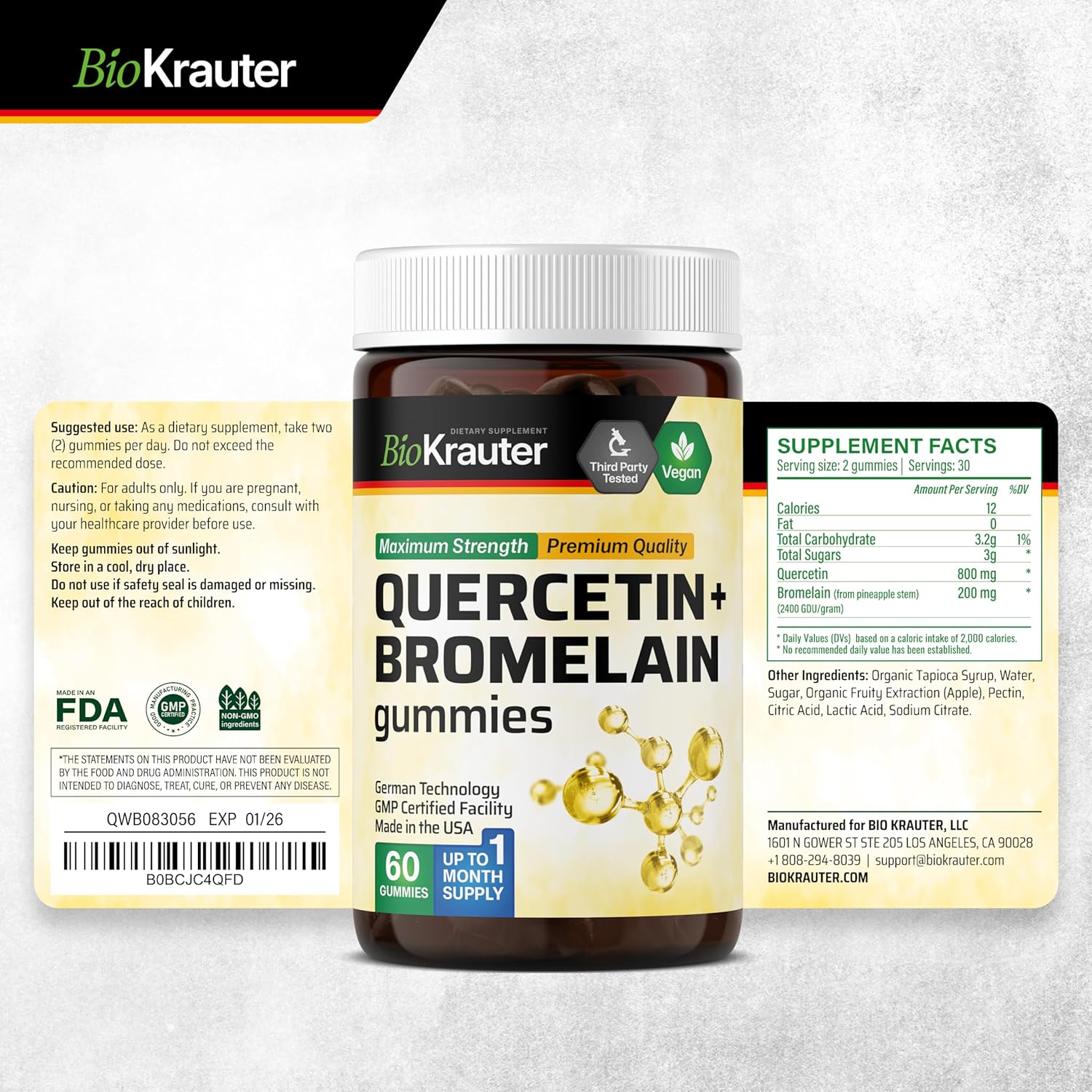 BIO KRAUTER Quercetin, Bromelain, and L-Methylfolate Gummies Combo Pack - 120 Gummies in Total