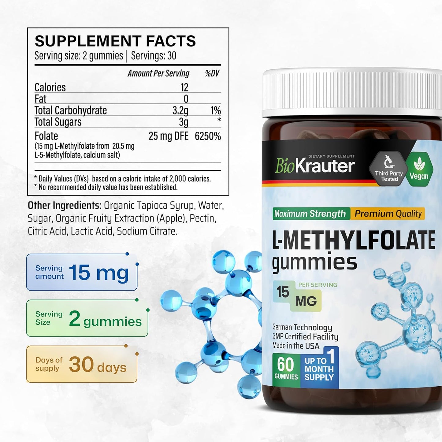 BIO KRAUTER Quercetin, Bromelain, and L-Methylfolate Gummies Combo Pack - 120 Gummies in Total