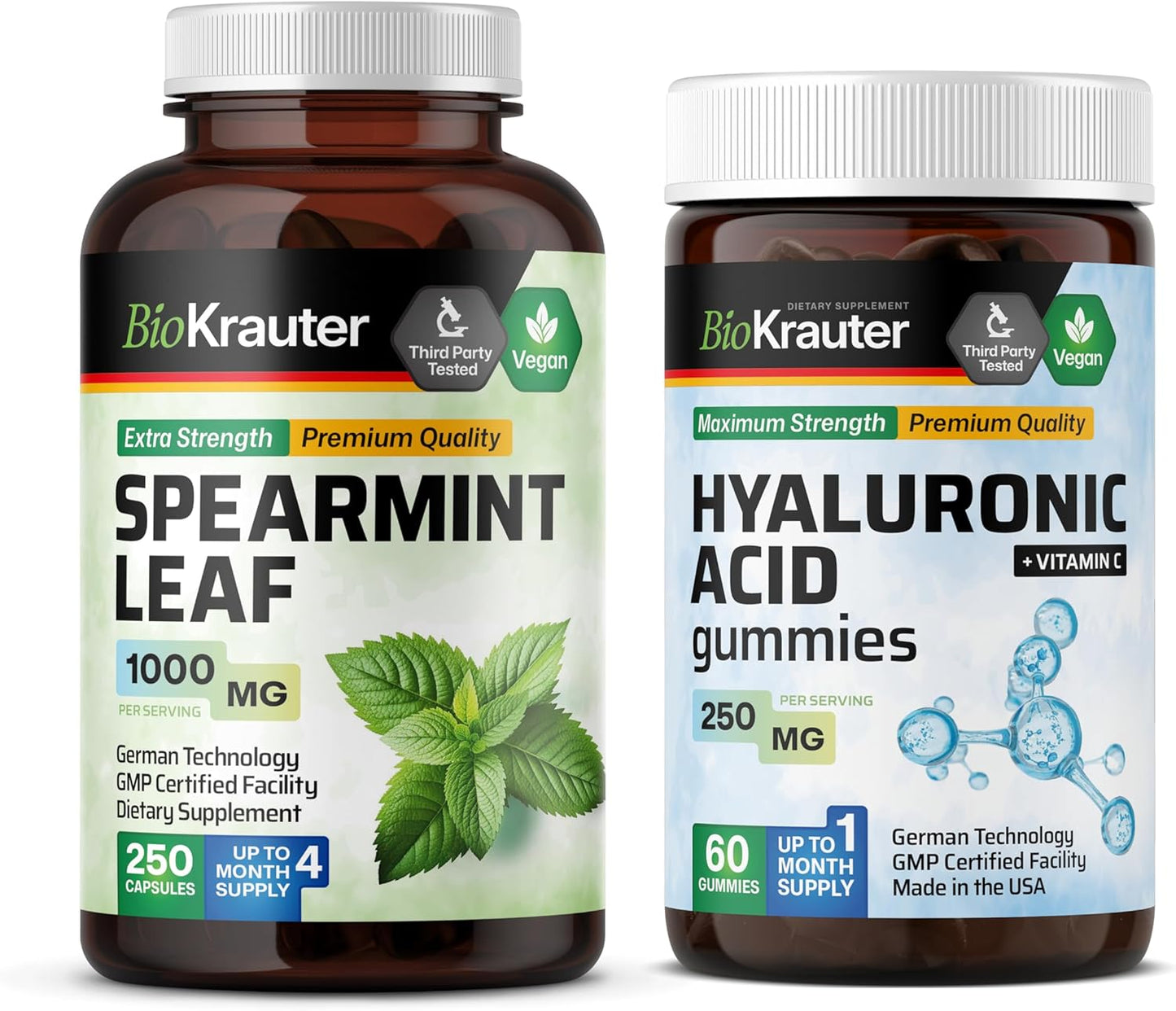 BIO KRAUTER Spearmint Capsules & Hyaluronic Acid Gummies Bundle - 310 Total Supplement Capsules