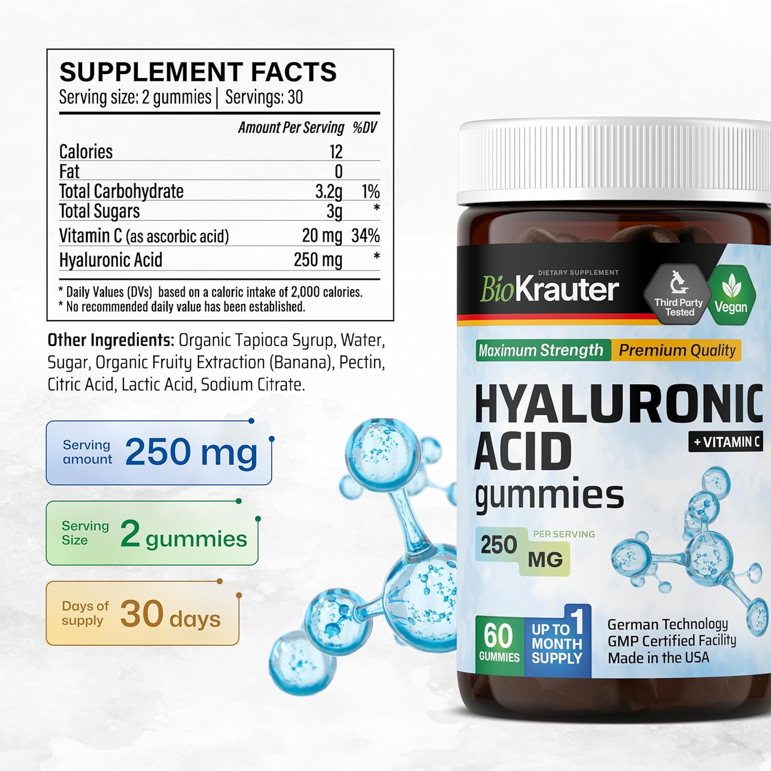 BIO KRAUTER Spearmint Capsules & Hyaluronic Acid Gummies Bundle - 310 Total Supplement Capsules