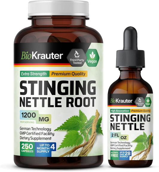 BIO KRAUTER Stinging Nettle Supplement Set: 250 Capsules & 2 Fl. Oz. Tincture