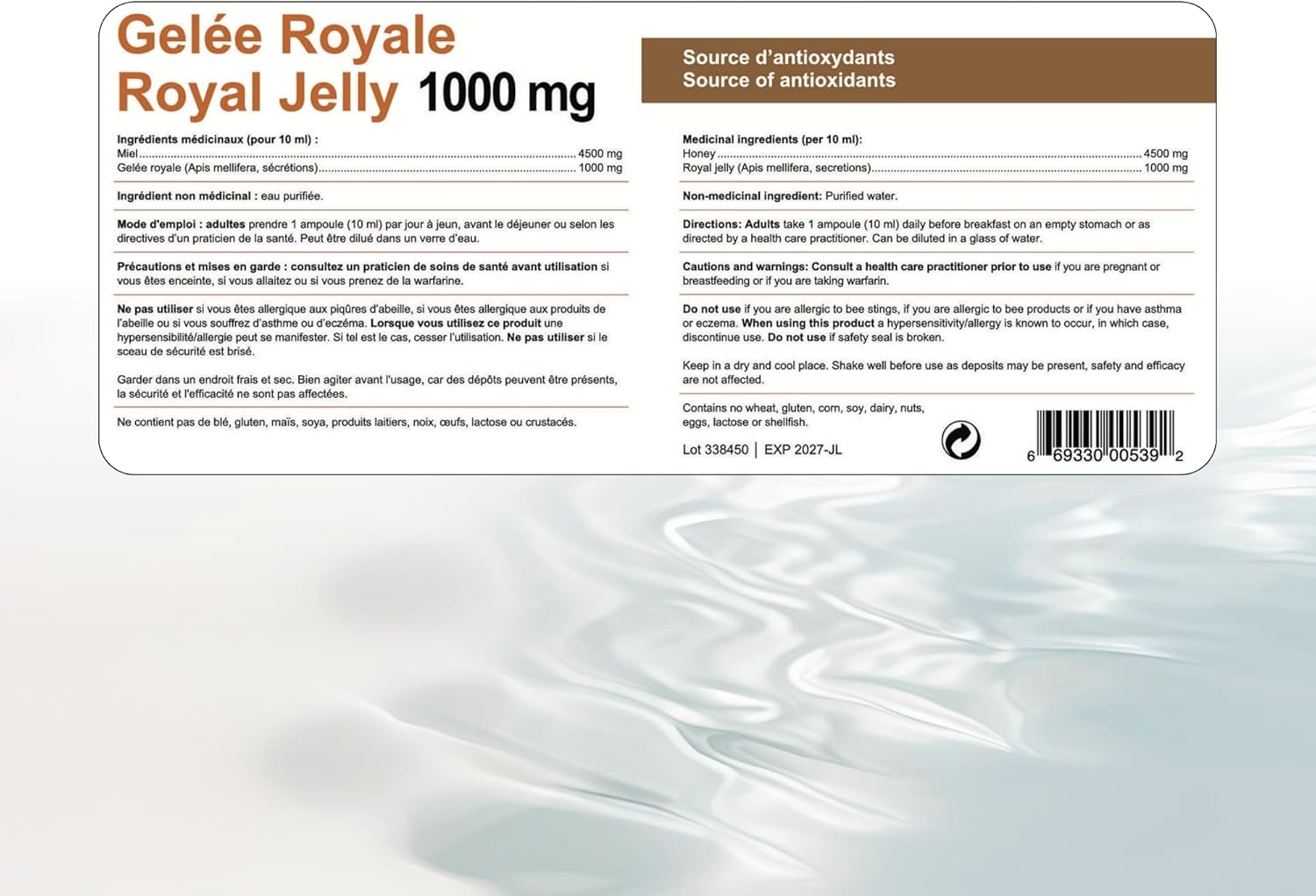 Bio Lonreco Inc. Royal Jelly 1000mg Liquid Ampoules - Pack of 20 x 10ml