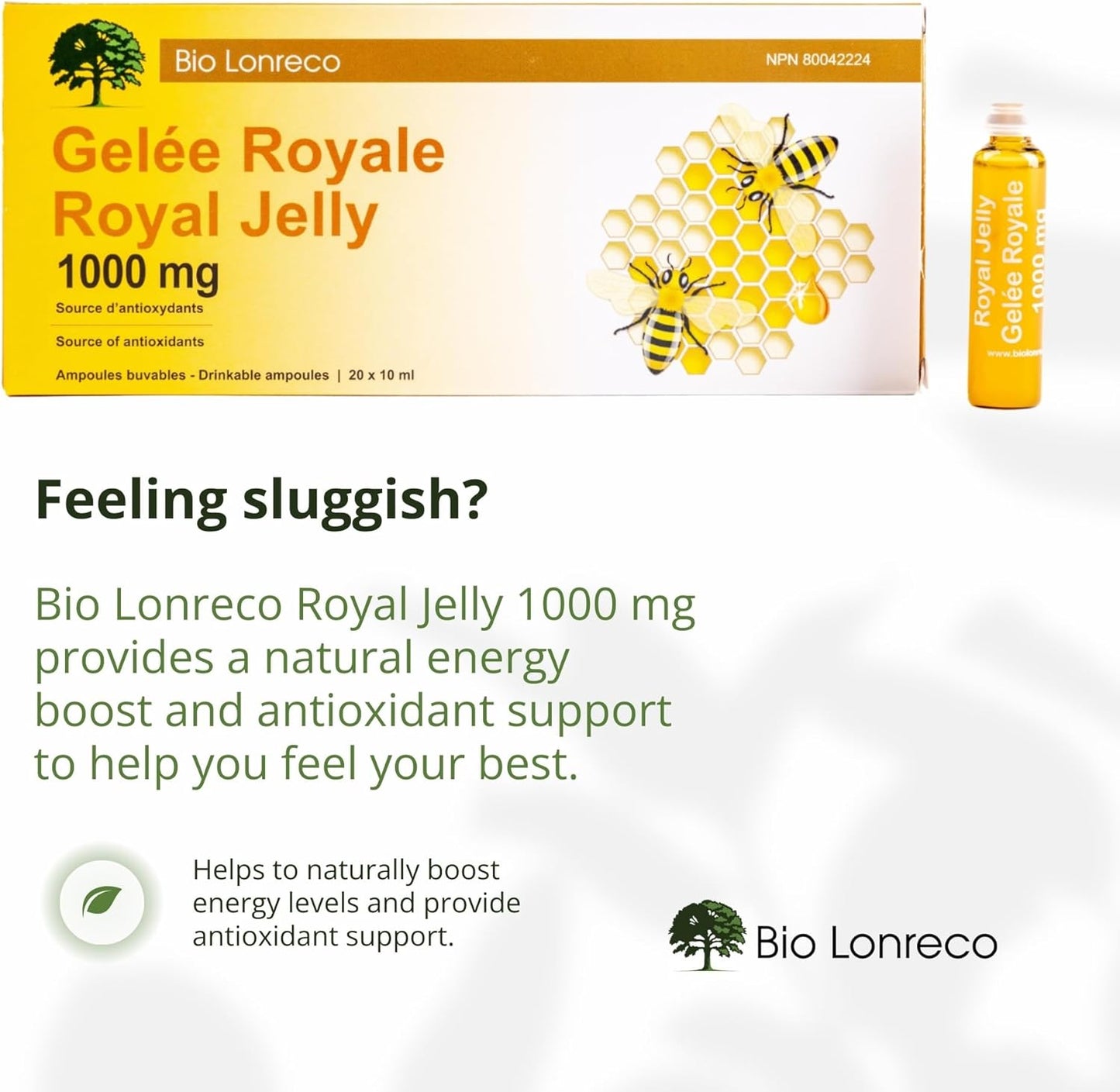 Bio Lonreco Inc. Royal Jelly 1000mg Liquid Ampoules - Pack of 20 x 10ml