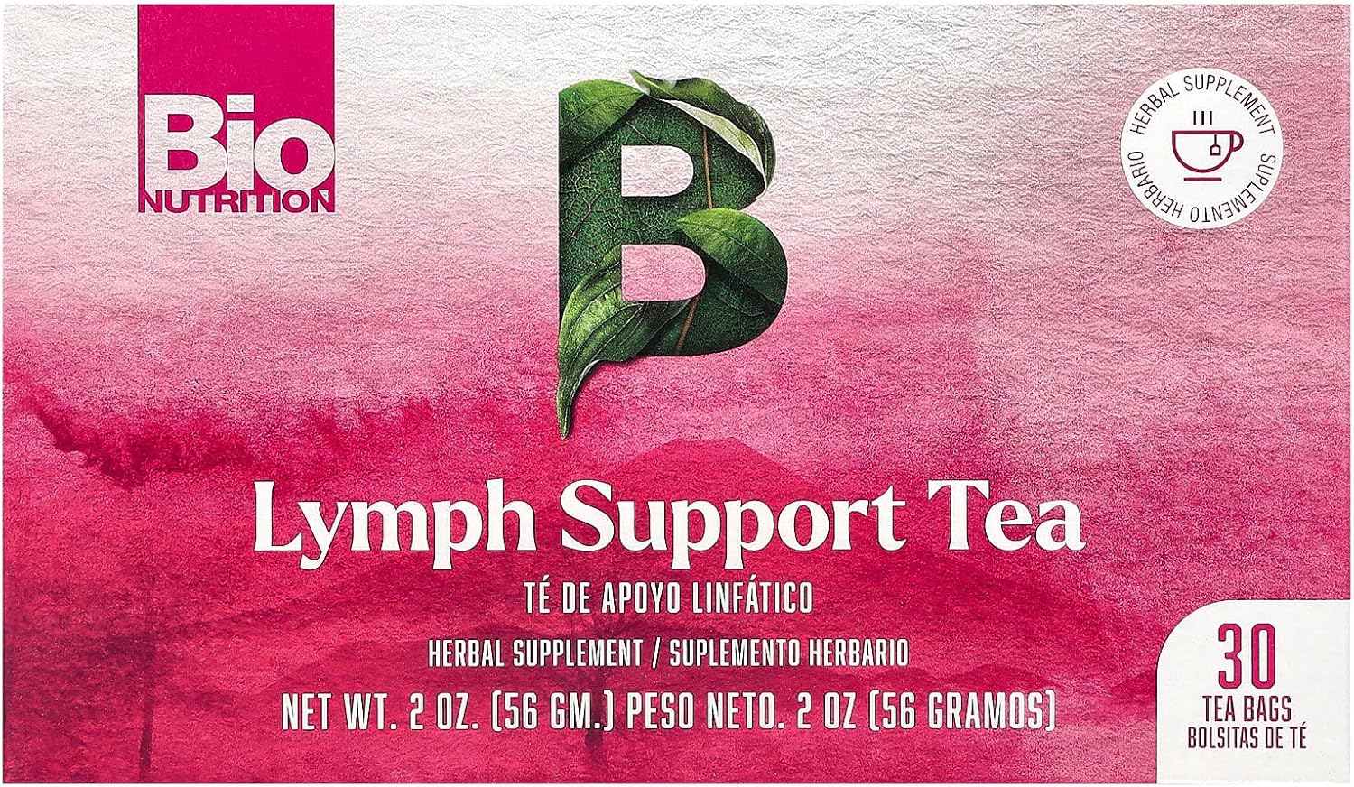 Bio Nutrition Lymph Support Tea Cleanse and Detox - 30 Bags for Immune System Boost and Toxin Removal