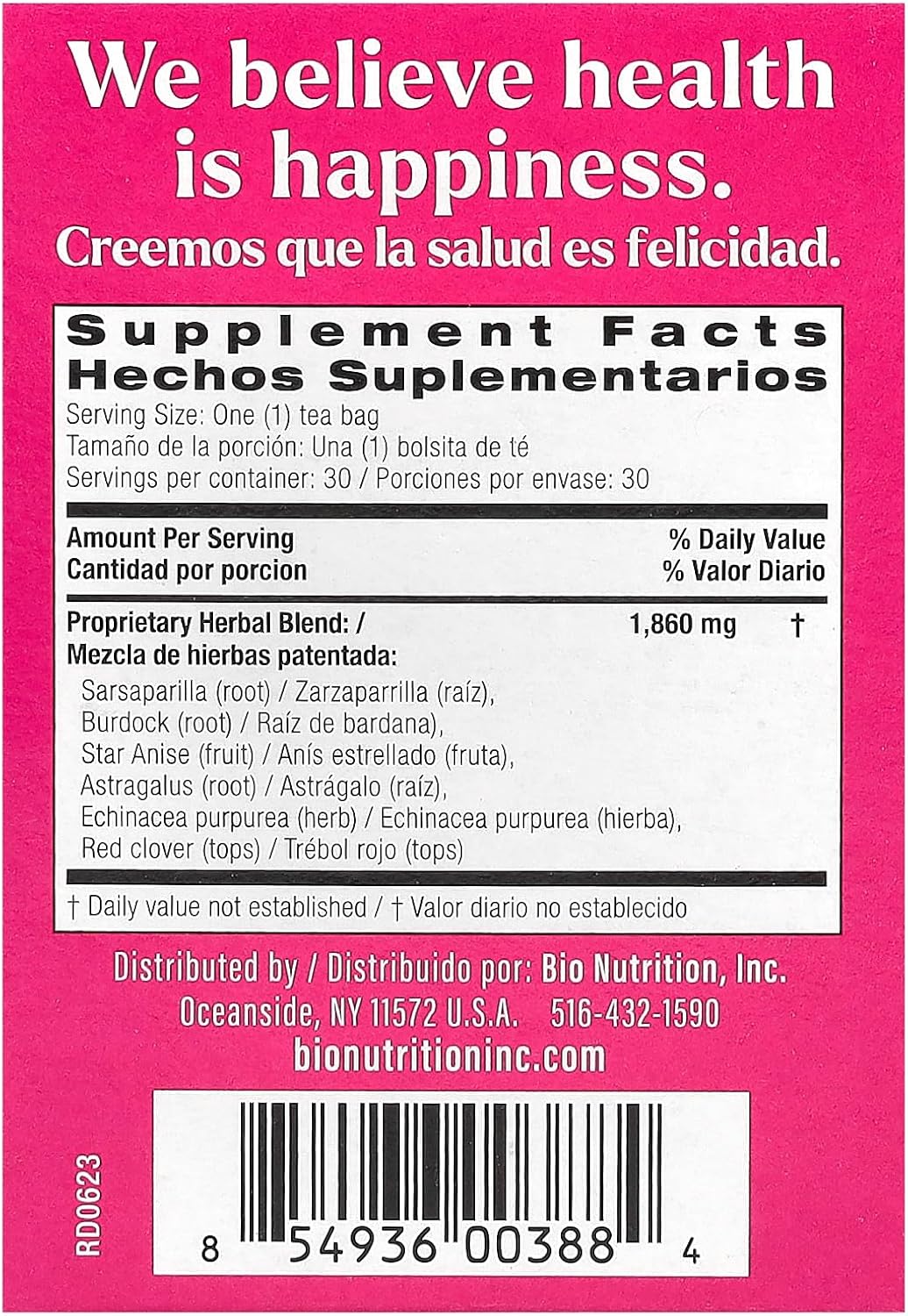 Bio Nutrition Lymph Support Tea Cleanse and Detox - 30 Bags for Immune System Boost and Toxin Removal