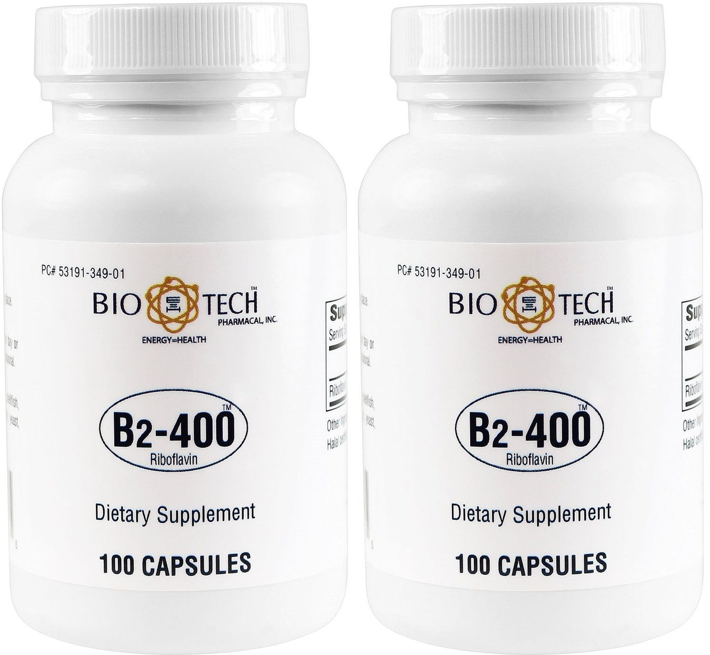 Bio-Tech Pharmacal B2-400 Riboflavin 200 Capsules, 400 mg, Pack of 2