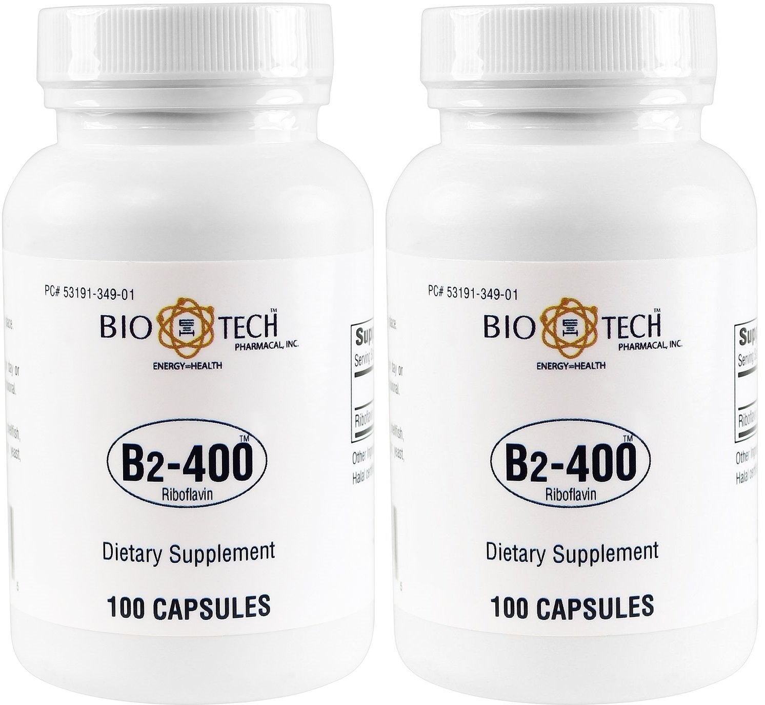 Bio-Tech Pharmacal B2-400 Riboflavin 200 Capsules, 400 mg, Pack of 2