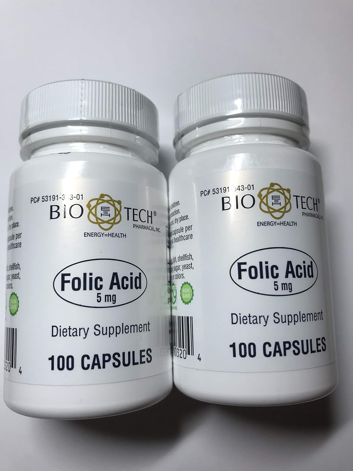 Bio-Tech Pharmacal Folic Acid 5mg - 200 Capsules - Pack of 2 - BioTech Pharmacal Product