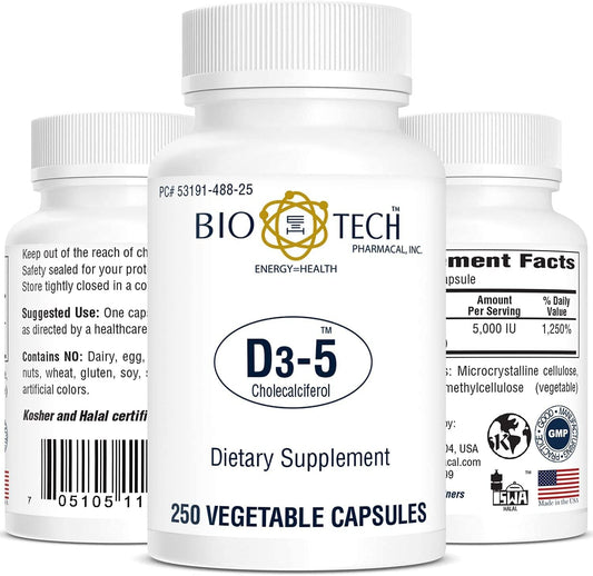Bio-Tech Pharmacal Vitamin D3-5 5,000 IU Capsules - 250 Vegetarian Capsules