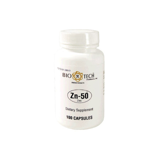 Bio-Tech Pharmacal Zinc Gluconate 50 mg Capsules - 100 Count Pack for Immune Support and Health