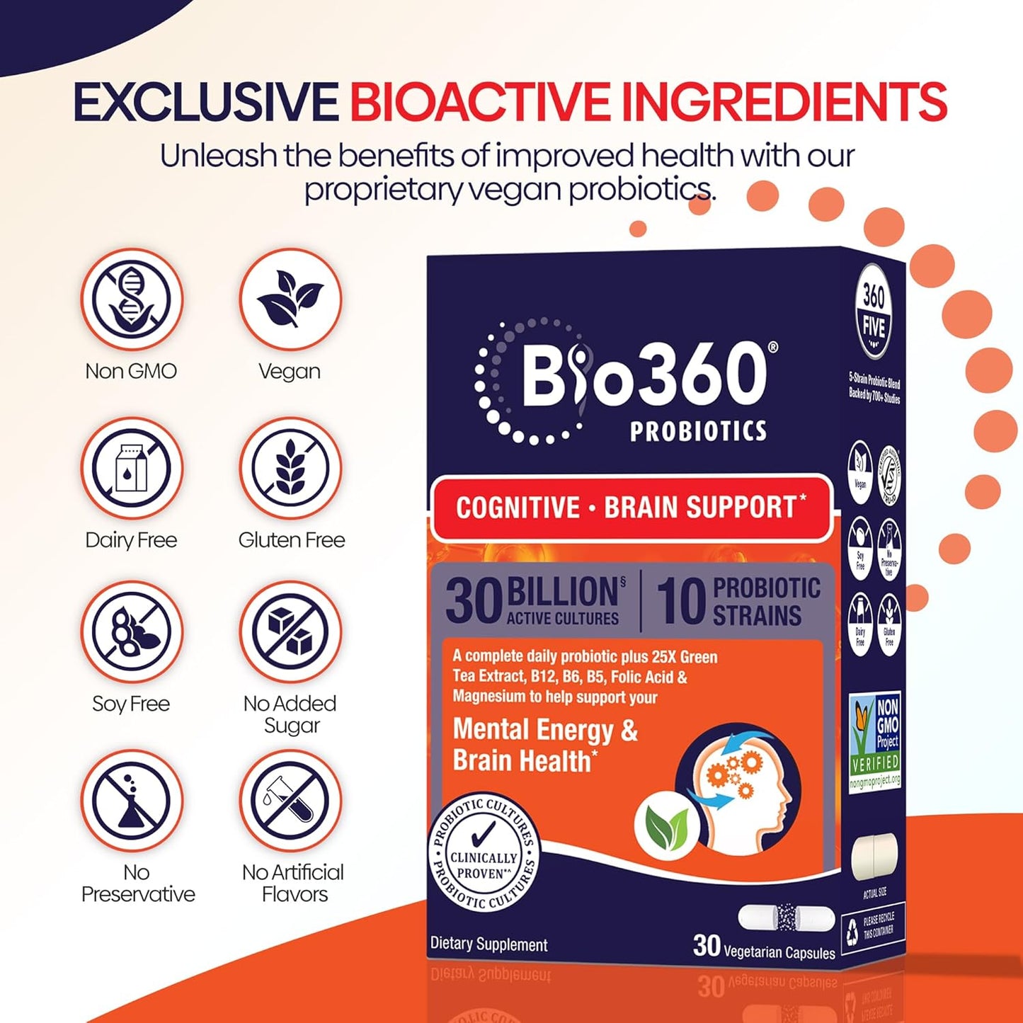 Bio360 Cognitive and Daily Probiotics Bundle - Brain and Gut Support, Memory, Focus, Digestion - 60 Vegan Supplements